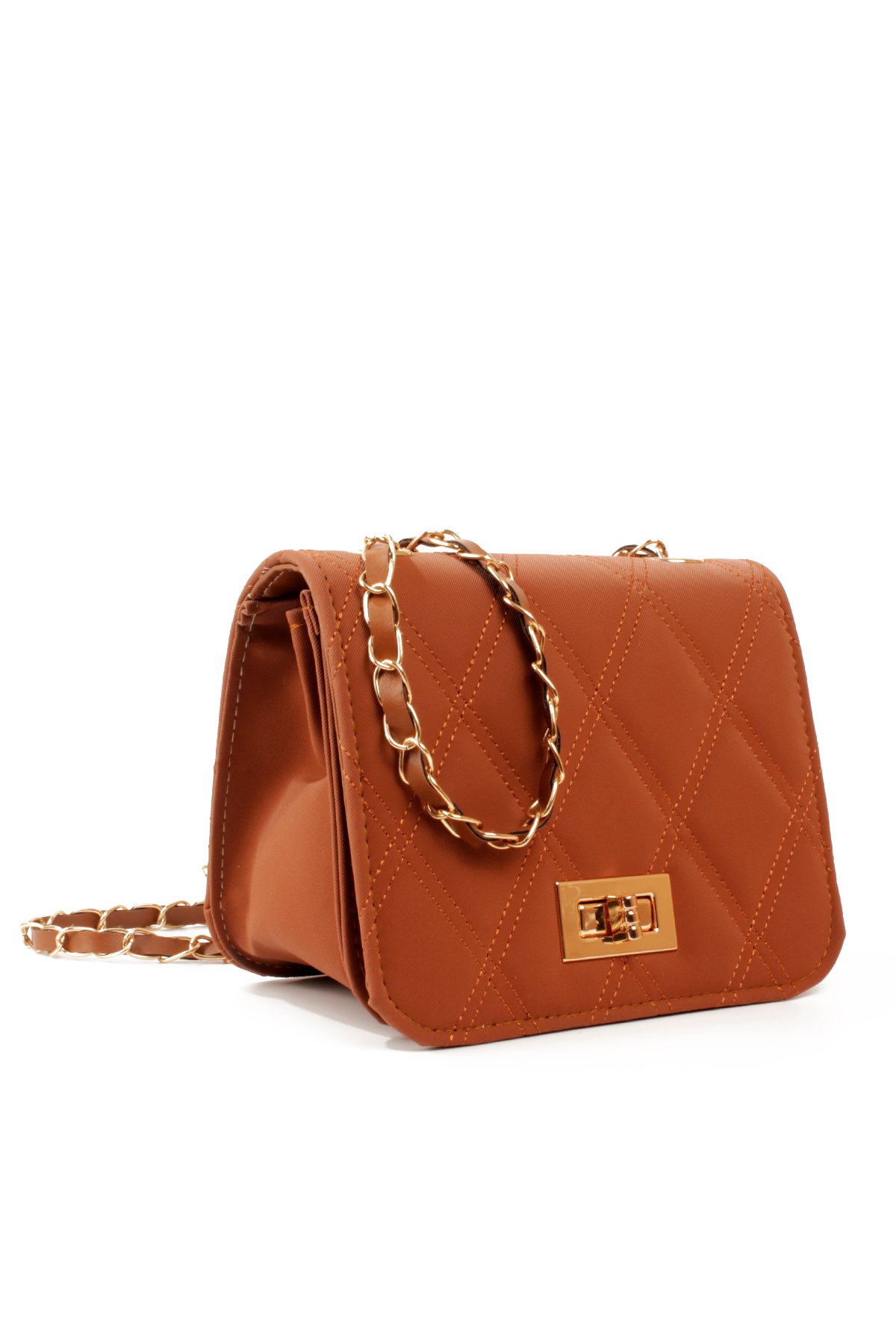 LWE20823-SyhTalhaLuwwe Bag'sKadın Üç Bölmeli Deri Metal Örgü Askı Kapitoneli Kilitli Üst Kapaklı Mini El ve Omuz Çantası (20823)