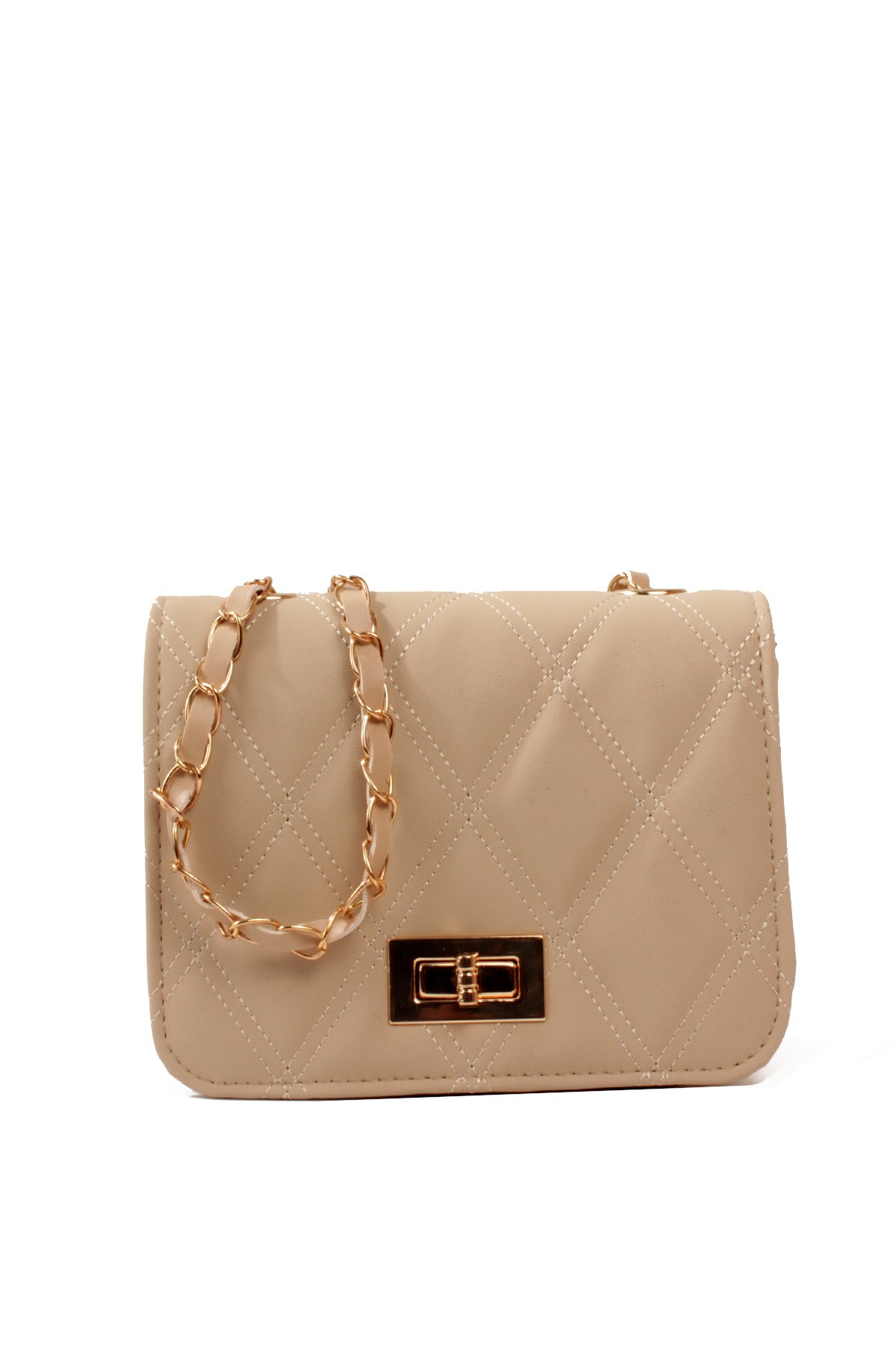 LWE20823-SyhTalhaLuwwe Bag'sKadın Üç Bölmeli Deri Metal Örgü Askı Kapitoneli Kilitli Üst Kapaklı Mini El ve Omuz Çantası (20823)