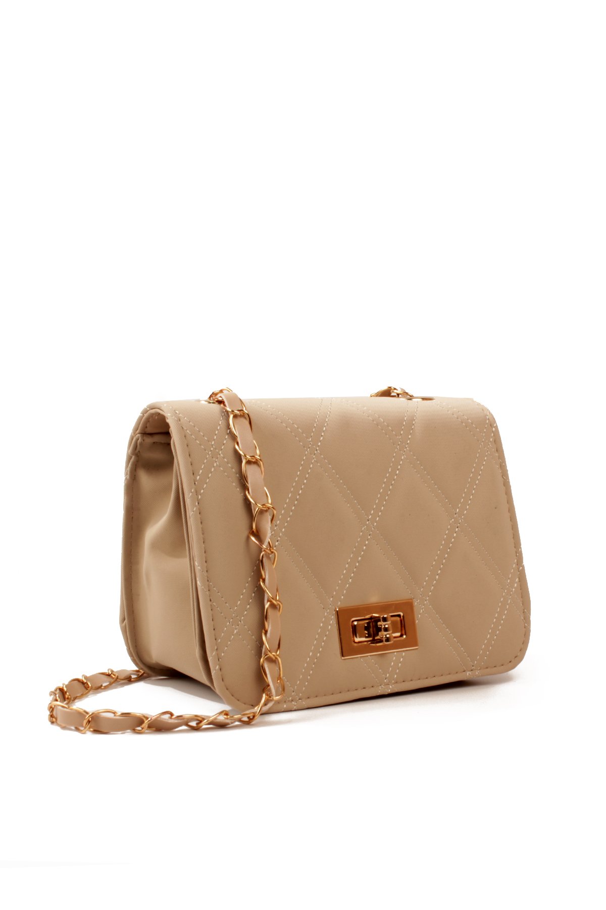 LWE20823-SyhTalhaLuwwe Bag'sKadın Üç Bölmeli Deri Metal Örgü Askı Kapitoneli Kilitli Üst Kapaklı Mini El ve Omuz Çantası (20823)