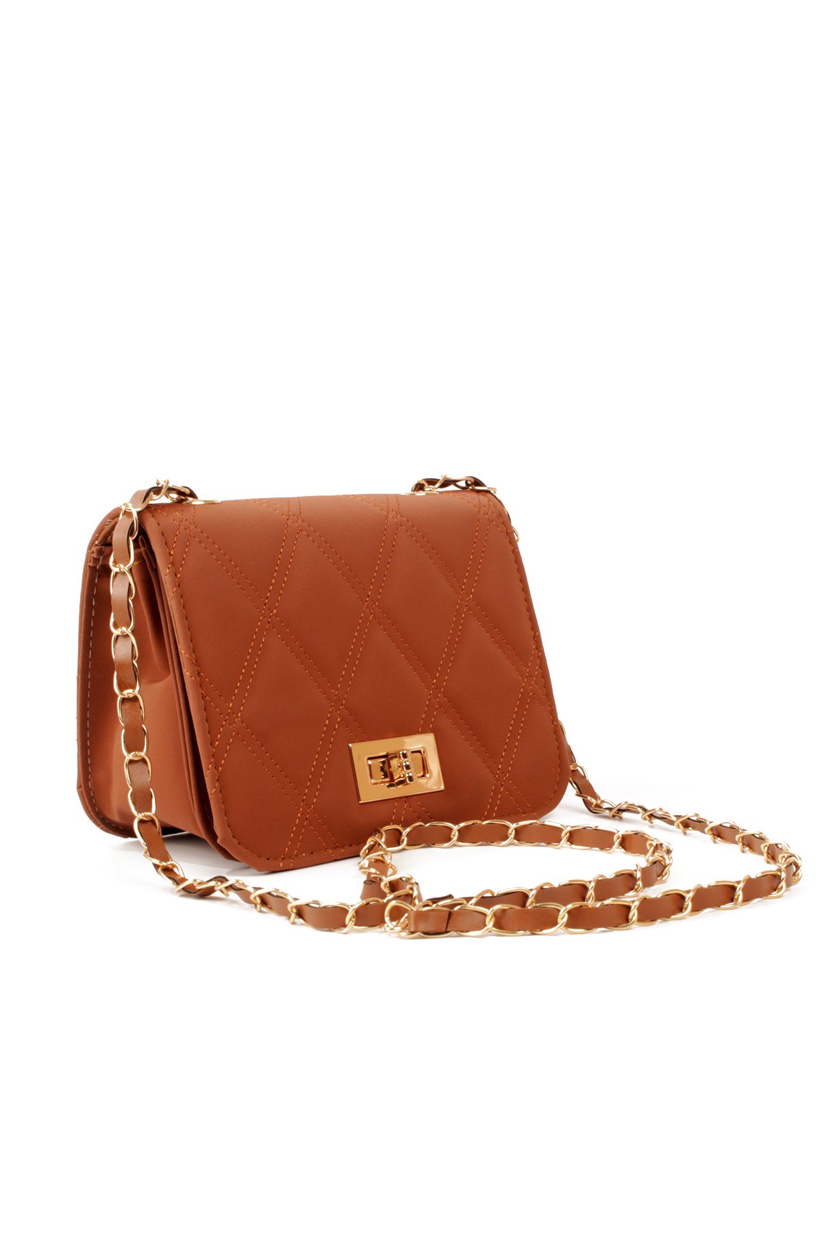 LWE20823-SyhTalhaLuwwe Bag'sKadın Üç Bölmeli Deri Metal Örgü Askı Kapitoneli Kilitli Üst Kapaklı Mini El ve Omuz Çantası (20823)