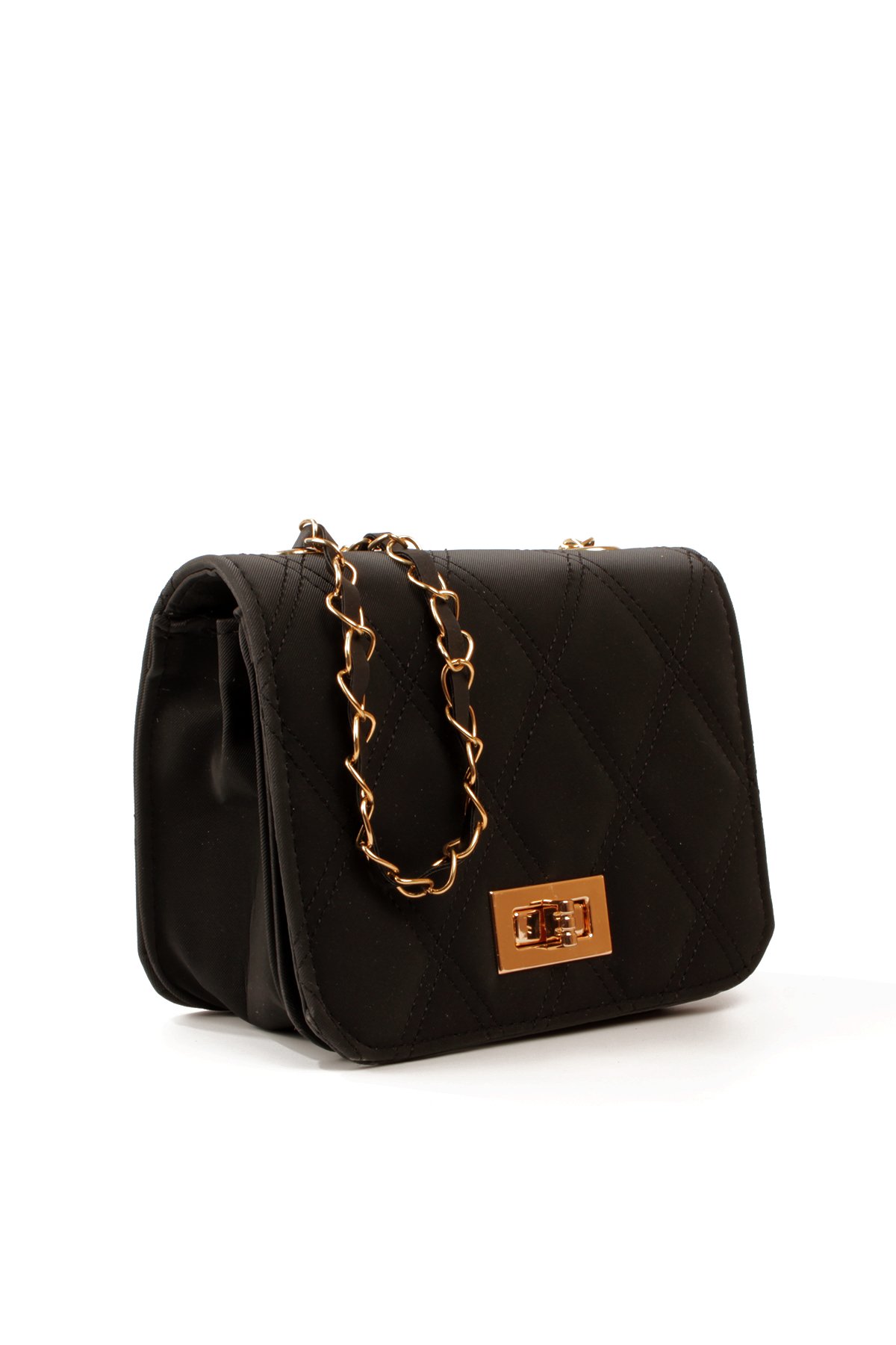 LWE20823-SyhTalhaLuwwe Bag'sKadın Üç Bölmeli Deri Metal Örgü Askı Kapitoneli Kilitli Üst Kapaklı Mini El ve Omuz Çantası (20823)