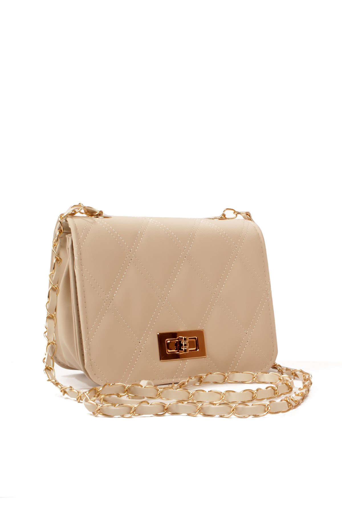 LWE20823-SyhTalhaLuwwe Bag'sKadın Üç Bölmeli Deri Metal Örgü Askı Kapitoneli Kilitli Üst Kapaklı Mini El ve Omuz Çantası (20823)