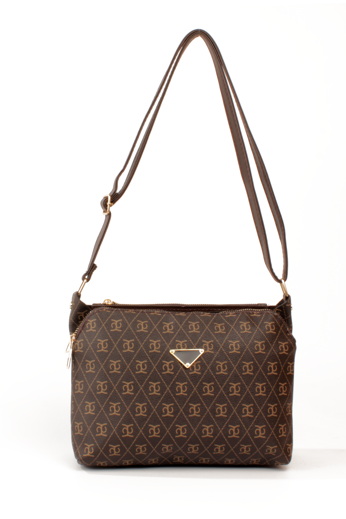 LWE1800-TBTalhaLuwwe Bag'sKadın Üç Bölmeli Fermuarlı Desenli Deri Logo Detaylı Omuz Çantası (1800)