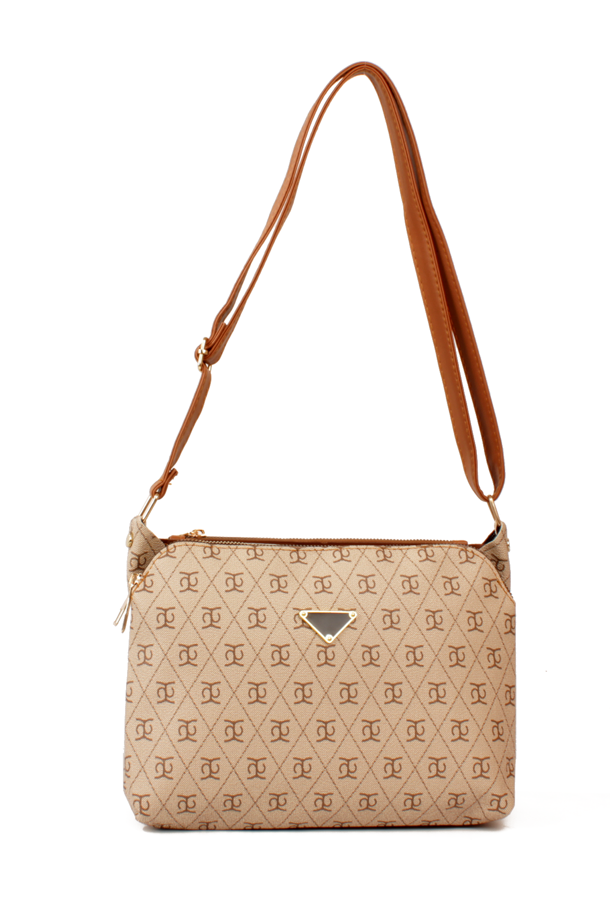 LWE1800-TBTalhaLuwwe Bag'sKadın Üç Bölmeli Fermuarlı Desenli Deri Logo Detaylı Omuz Çantası (1800)