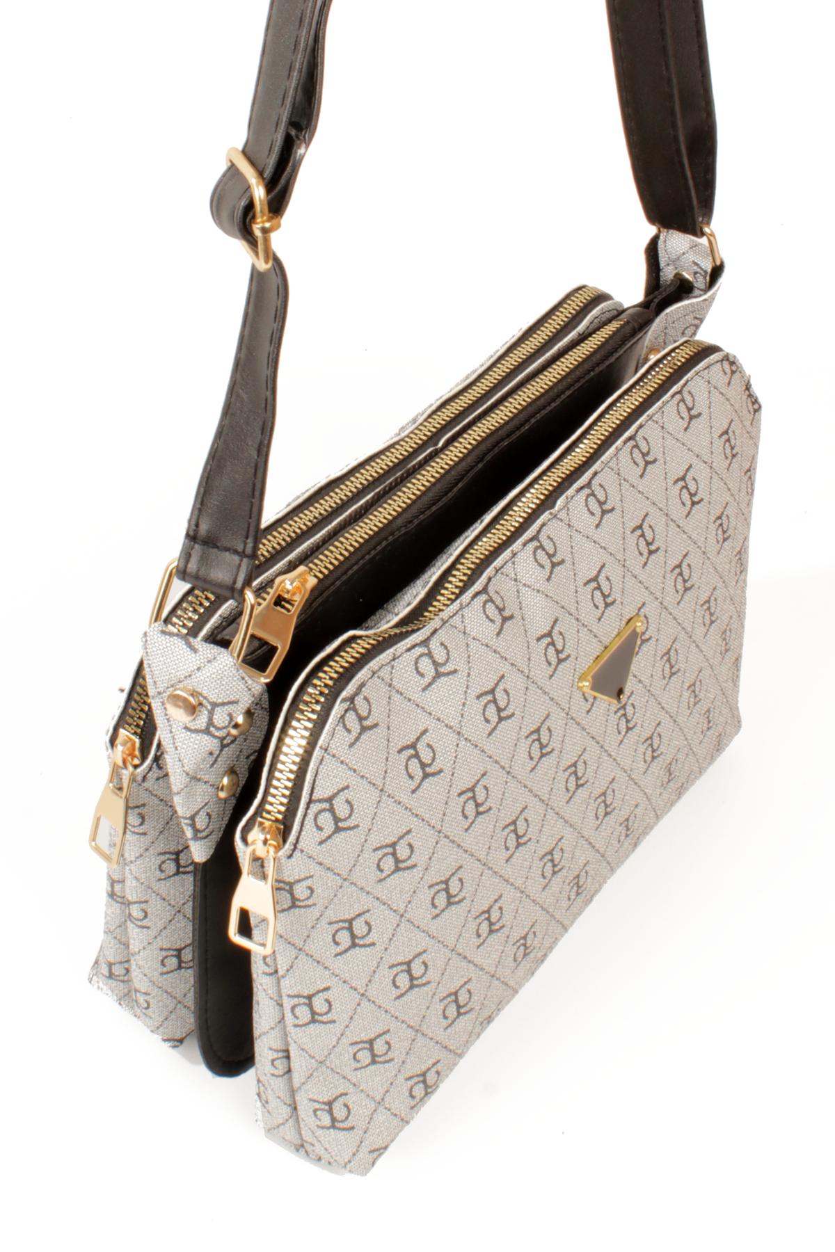 LWE1800-TBTalhaLuwwe Bag'sKadın Üç Bölmeli Fermuarlı Desenli Deri Logo Detaylı Omuz Çantası (1800)