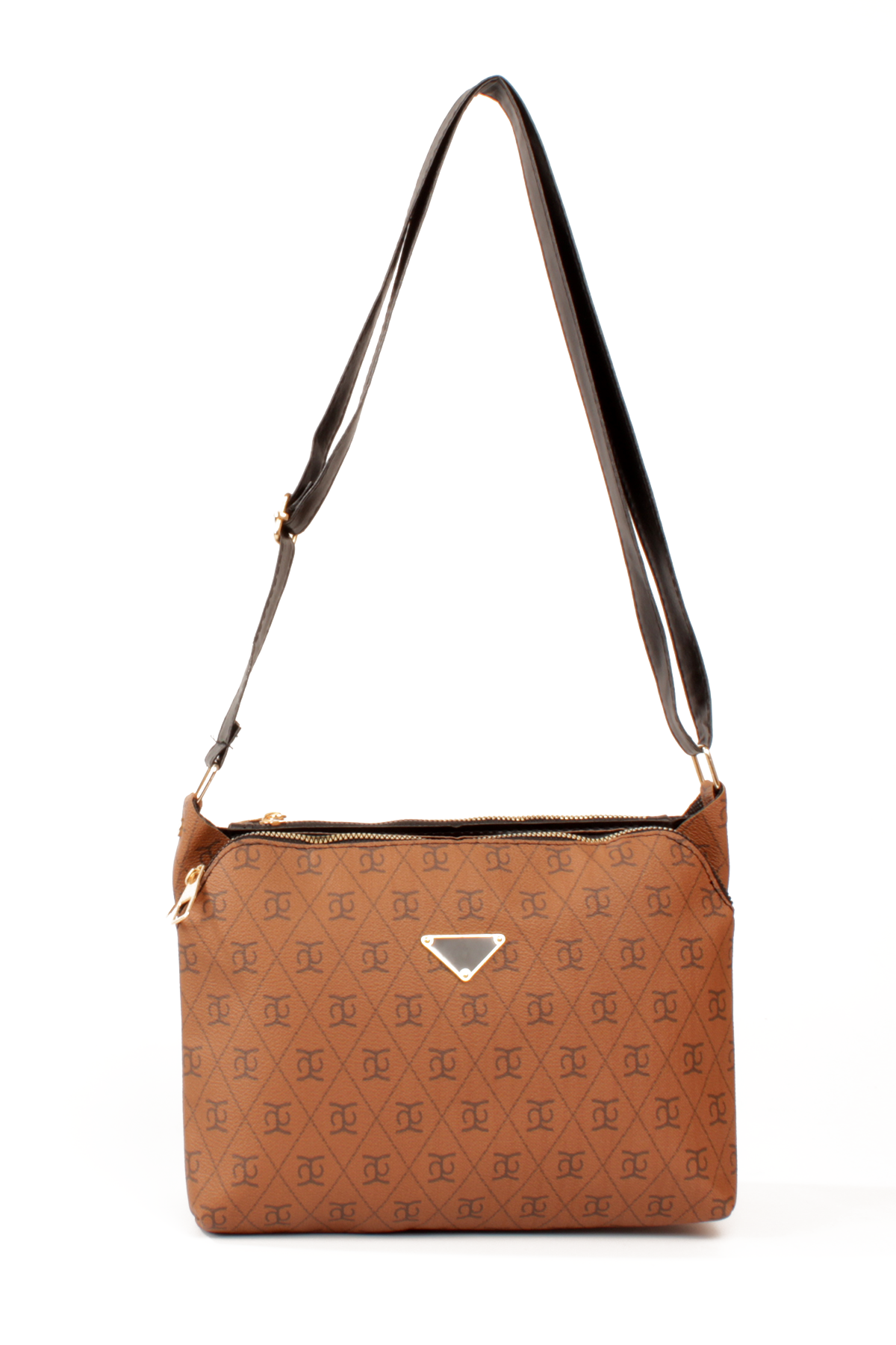 LWE1800-TBTalhaLuwwe Bag'sKadın Üç Bölmeli Fermuarlı Desenli Deri Logo Detaylı Omuz Çantası (1800)