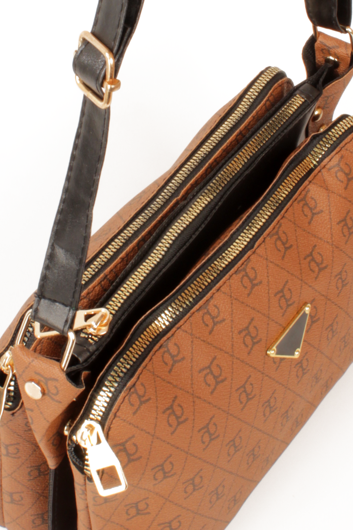 LWE1800-TBTalhaLuwwe Bag'sKadın Üç Bölmeli Fermuarlı Desenli Deri Logo Detaylı Omuz Çantası (1800)