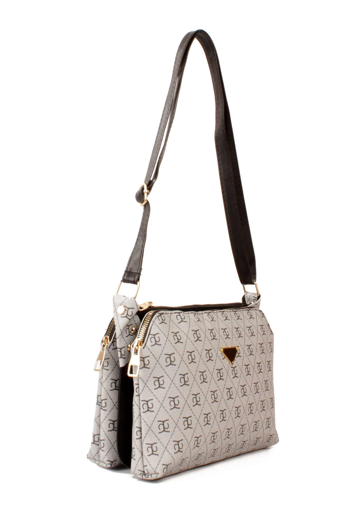 LWE1800-TBTalhaLuwwe Bag'sKadın Üç Bölmeli Fermuarlı Desenli Deri Logo Detaylı Omuz Çantası (1800)