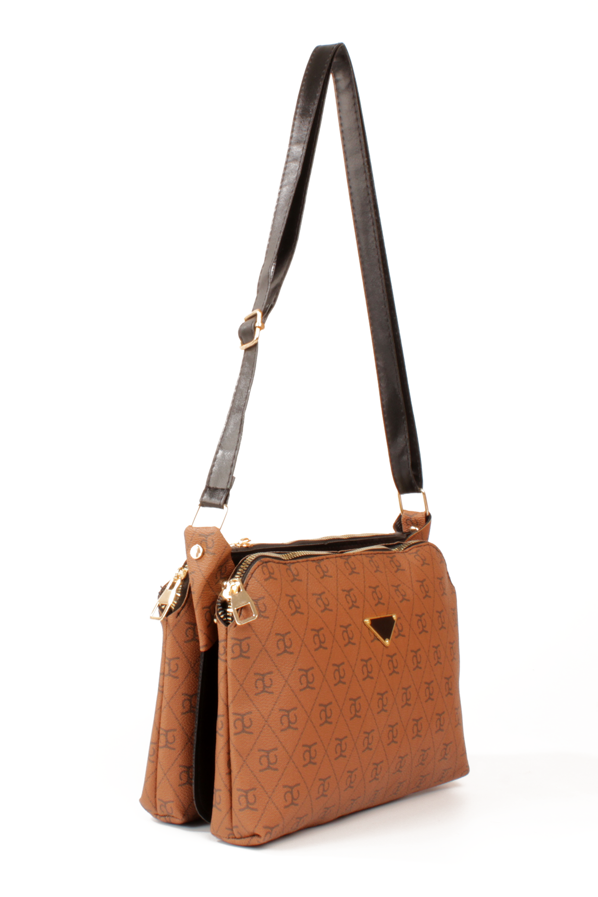 LWE1800-TBTalhaLuwwe Bag'sKadın Üç Bölmeli Fermuarlı Desenli Deri Logo Detaylı Omuz Çantası (1800)