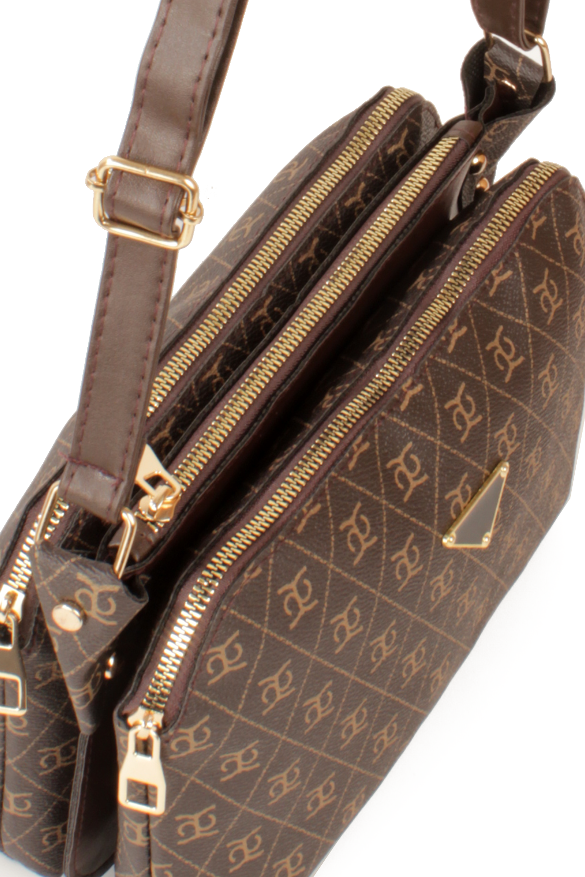 LWE1800-TBTalhaLuwwe Bag'sKadın Üç Bölmeli Fermuarlı Desenli Deri Logo Detaylı Omuz Çantası (1800)