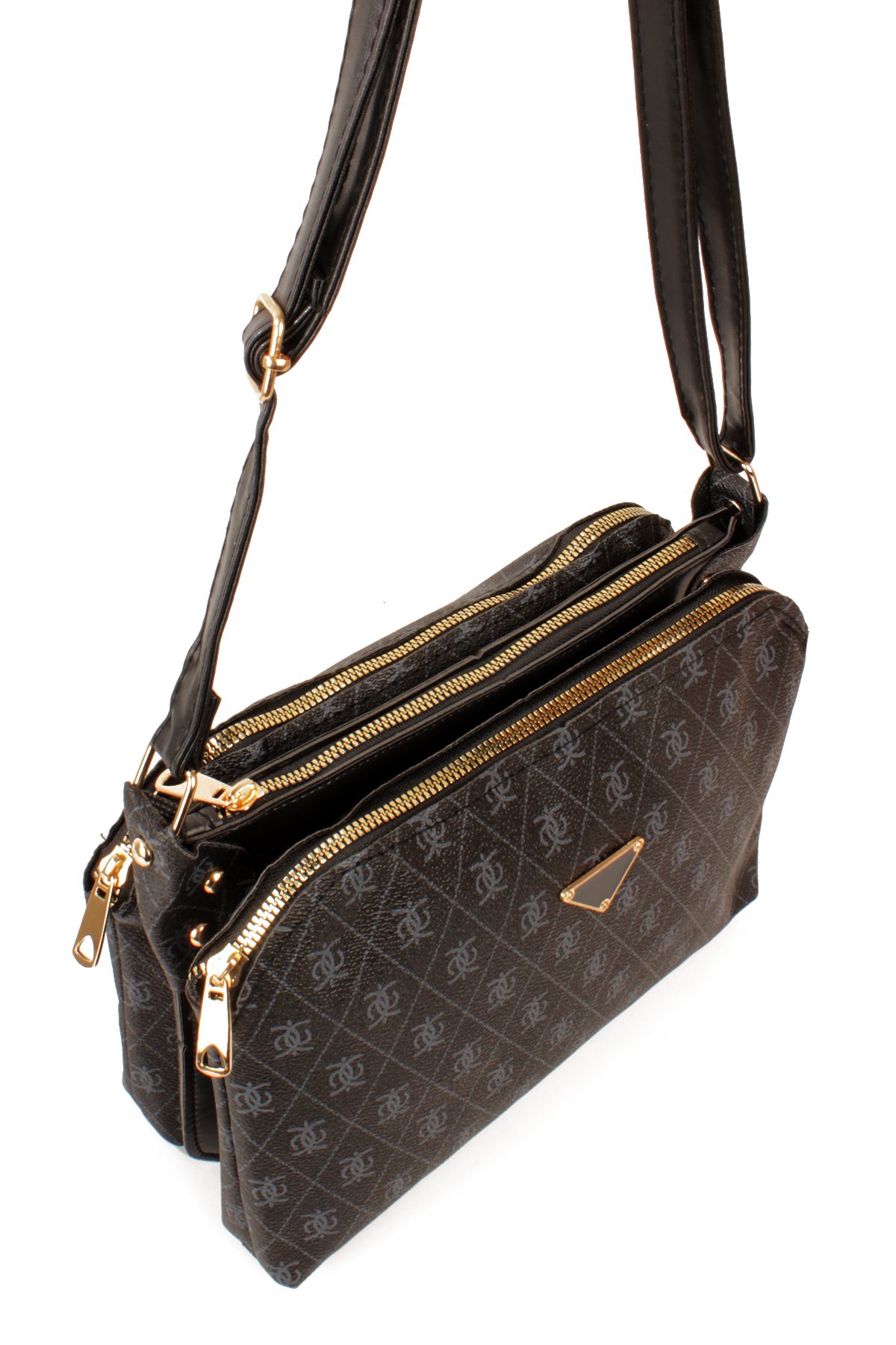 LWE1800-TBTalhaLuwwe Bag'sKadın Üç Bölmeli Fermuarlı Desenli Deri Logo Detaylı Omuz Çantası (1800)