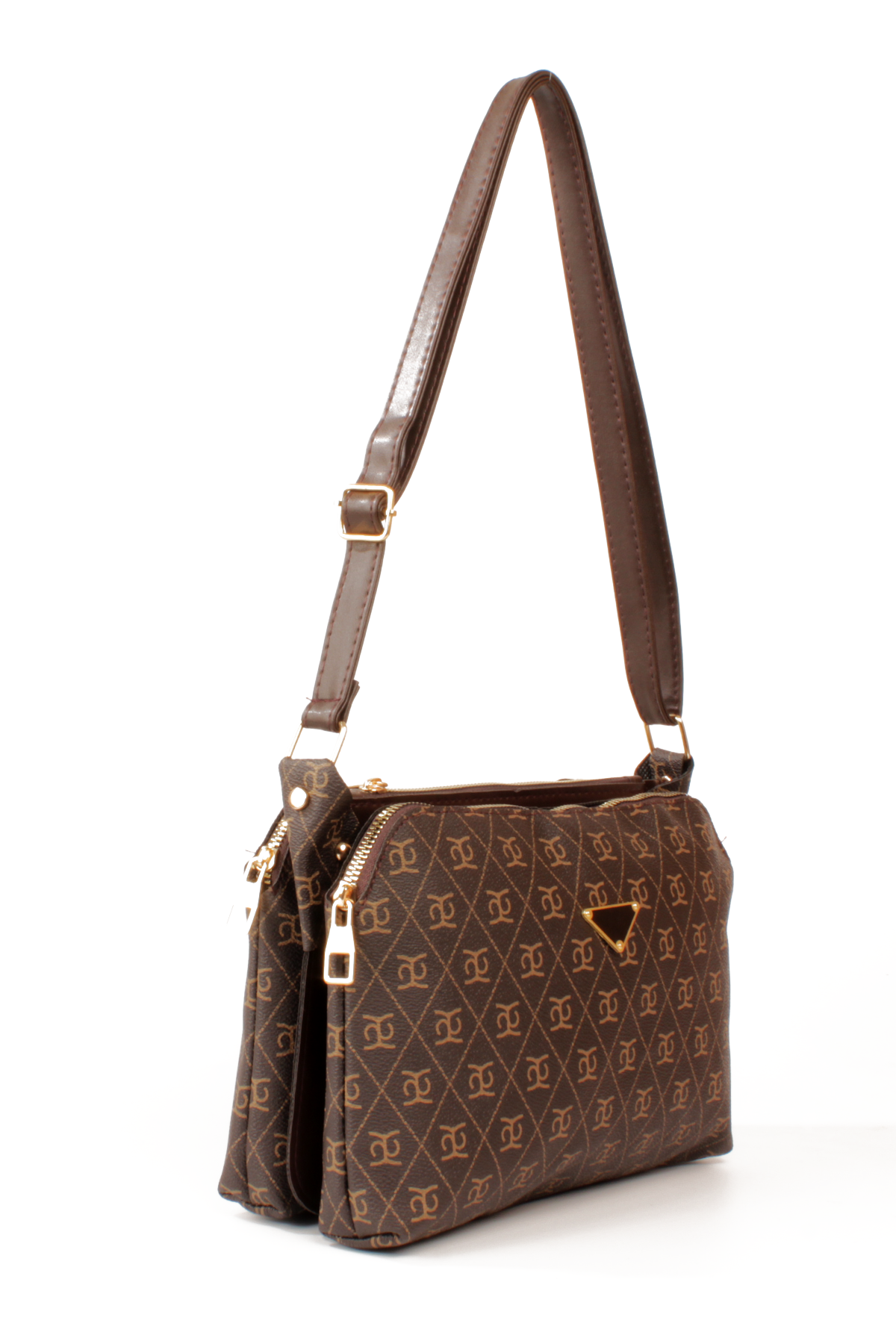 LWE1800-TBTalhaLuwwe Bag'sKadın Üç Bölmeli Fermuarlı Desenli Deri Logo Detaylı Omuz Çantası (1800)