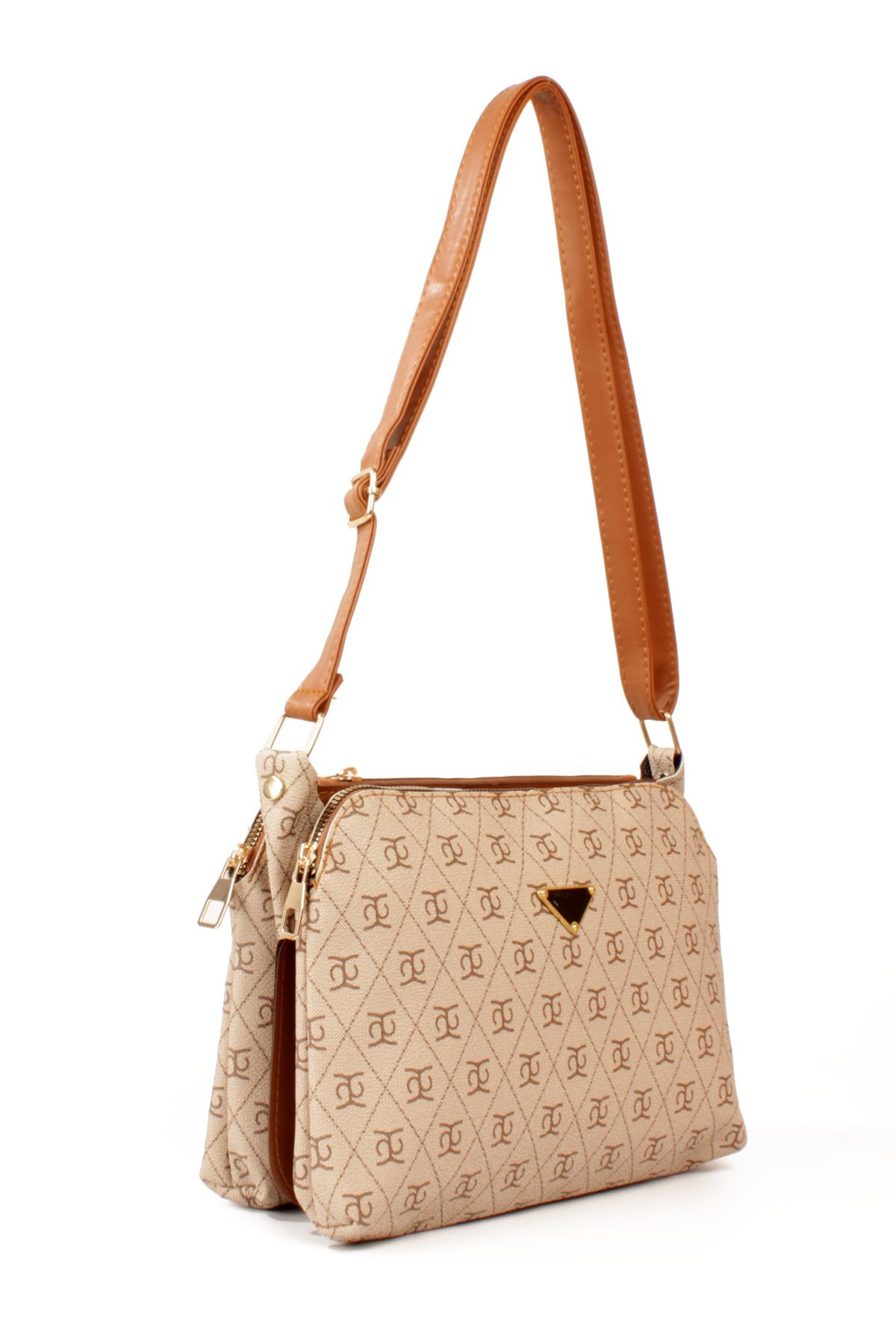 LWE1800-TBTalhaLuwwe Bag'sKadın Üç Bölmeli Fermuarlı Desenli Deri Logo Detaylı Omuz Çantası (1800)