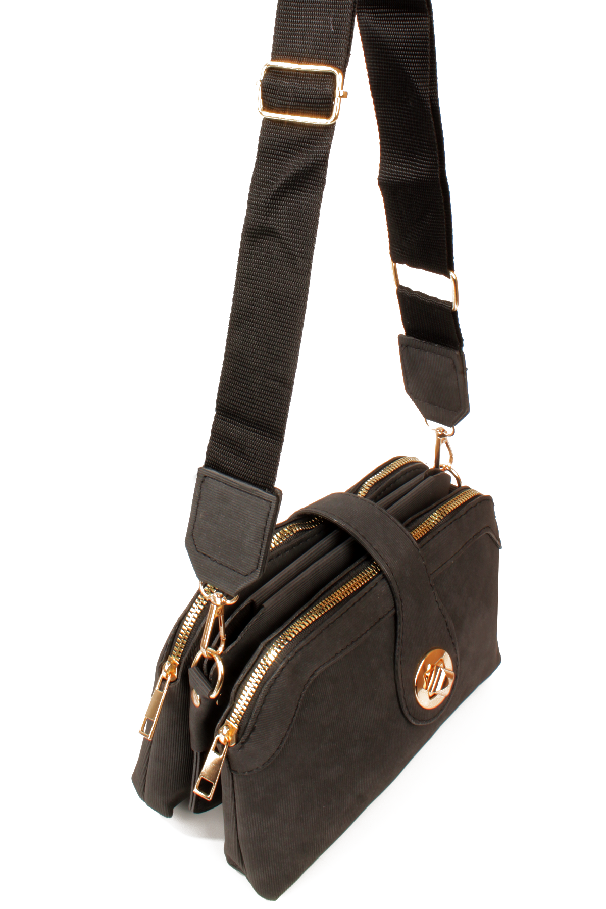 LWE1797-SyhMusabLuwwe Bag'sKadın Üç Bölmeli Fermuarlı ve Kilit Kapak Detaylı Nubuk Deri Omuz Çantası (1797)