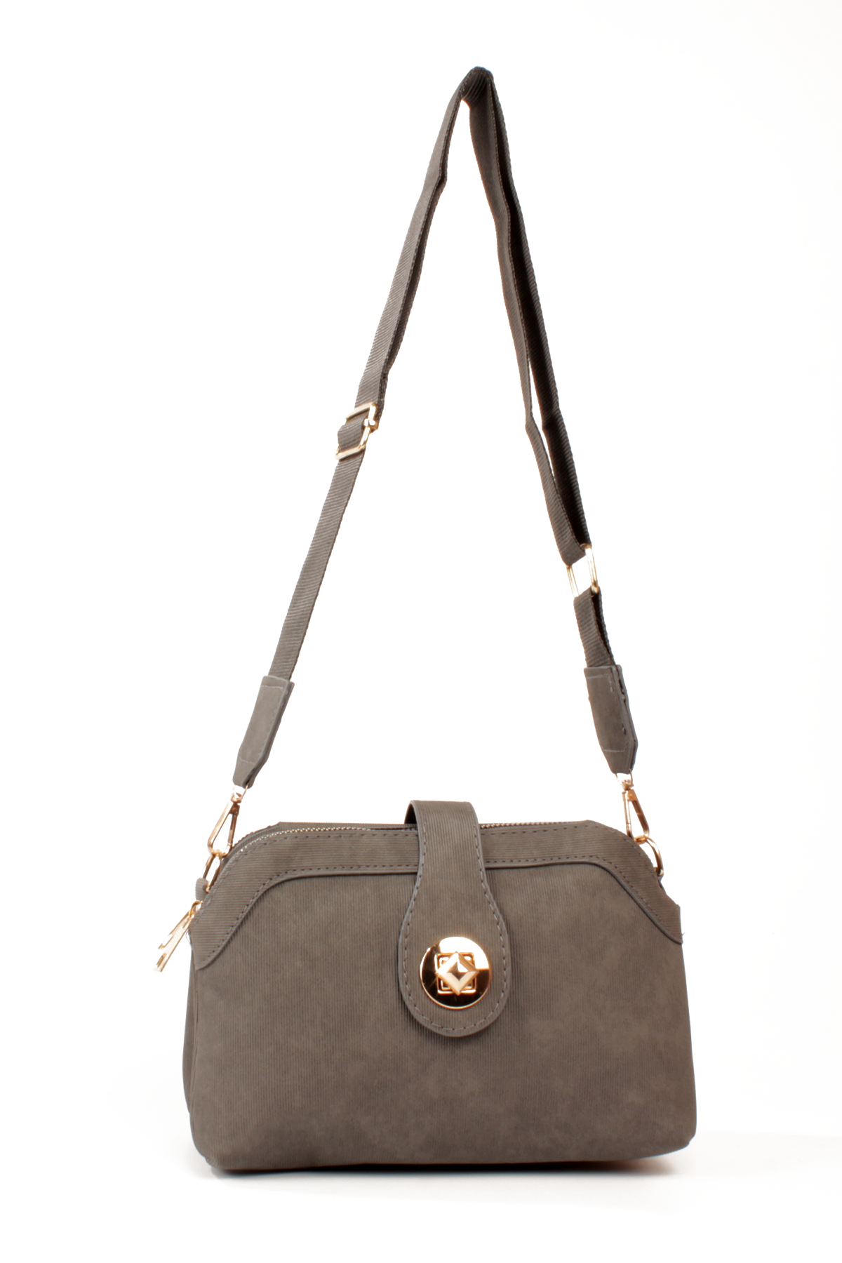 LWE1797-SyhMusabLuwwe Bag'sKadın Üç Bölmeli Fermuarlı ve Kilit Kapak Detaylı Nubuk Deri Omuz Çantası (1797)