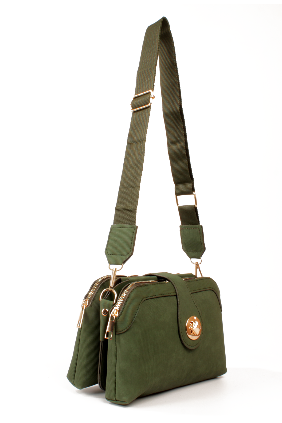 LWE1797-SyhMusabLuwwe Bag'sKadın Üç Bölmeli Fermuarlı ve Kilit Kapak Detaylı Nubuk Deri Omuz Çantası (1797)