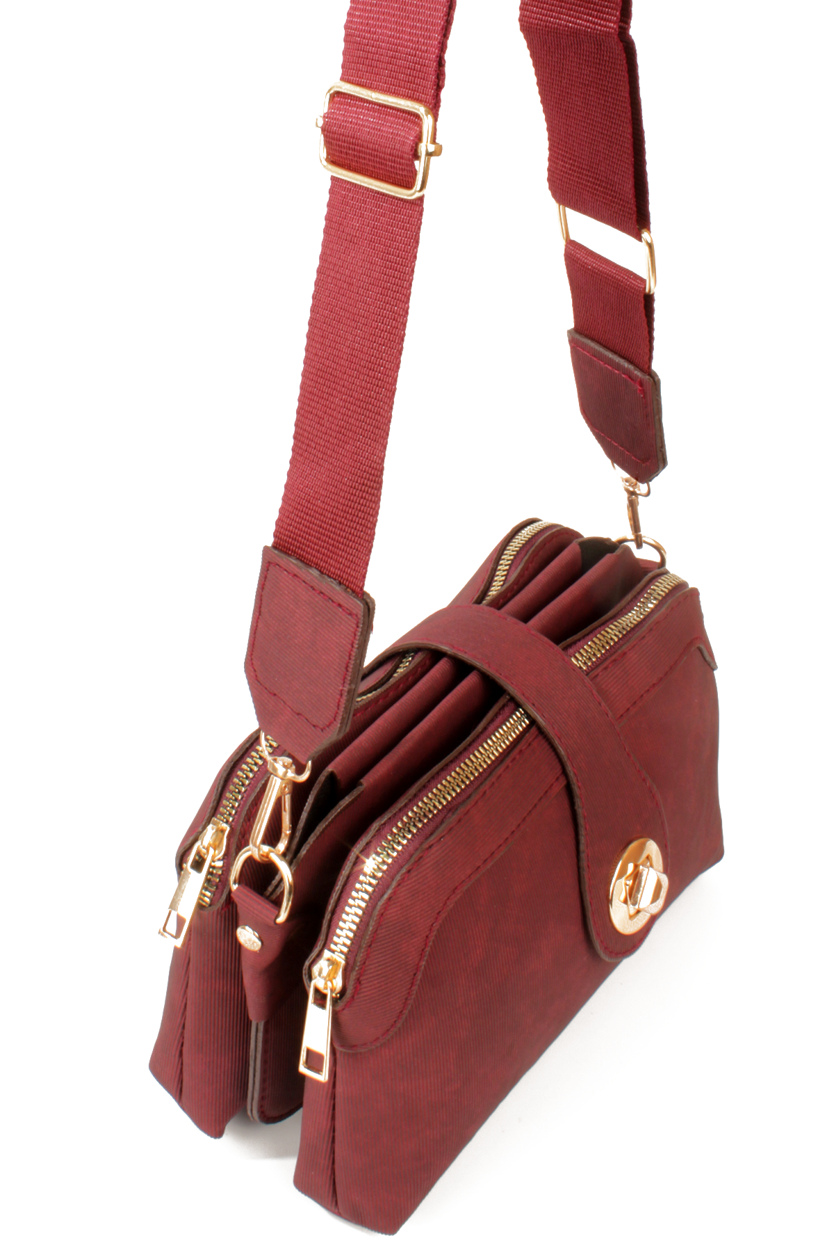 LWE1797-SyhMusabLuwwe Bag'sKadın Üç Bölmeli Fermuarlı ve Kilit Kapak Detaylı Nubuk Deri Omuz Çantası (1797)