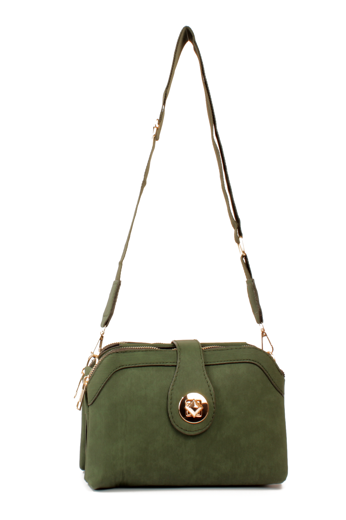 LWE1797-SyhMusabLuwwe Bag'sKadın Üç Bölmeli Fermuarlı ve Kilit Kapak Detaylı Nubuk Deri Omuz Çantası (1797)