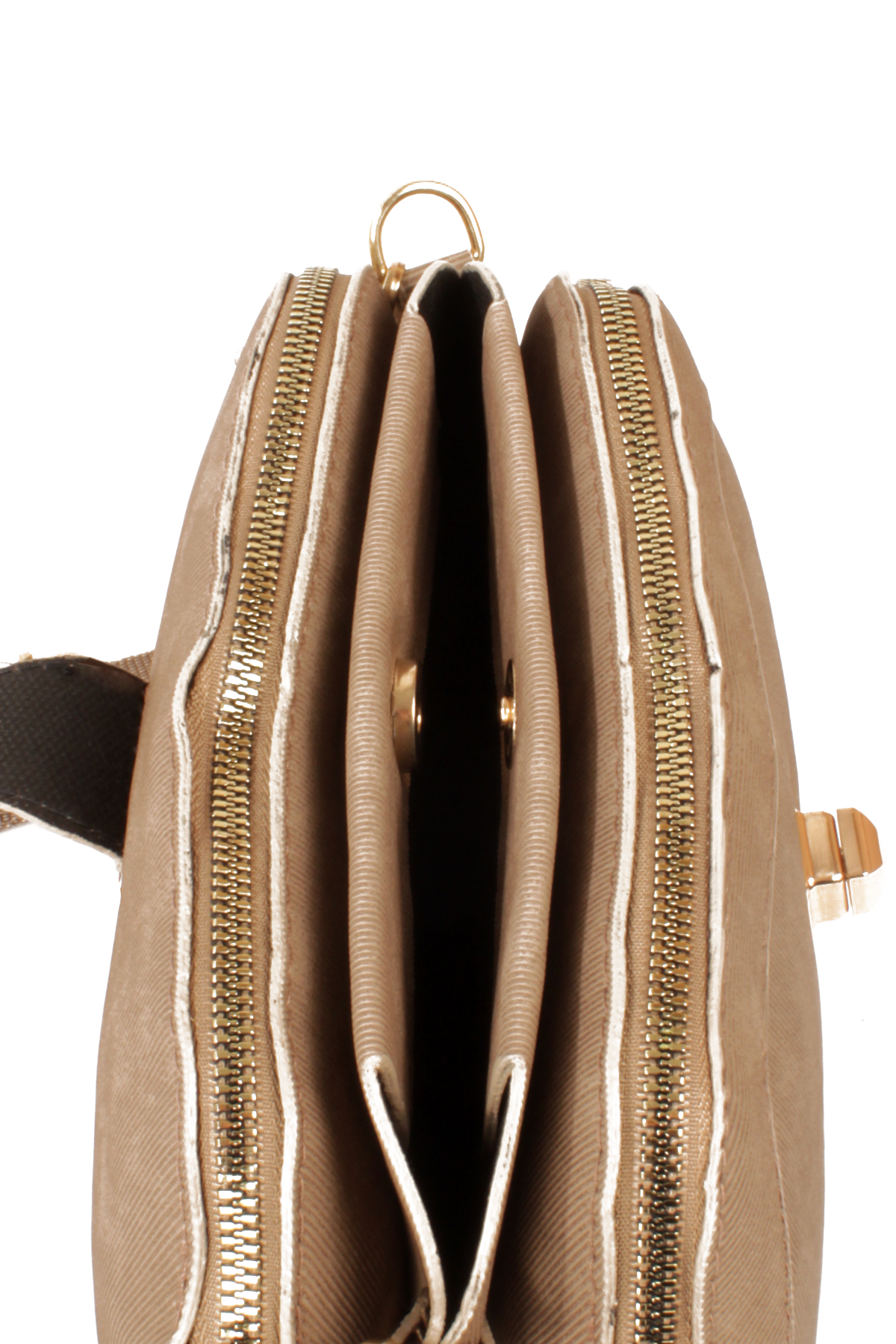 LWE1797-SyhMusabLuwwe Bag'sKadın Üç Bölmeli Fermuarlı ve Kilit Kapak Detaylı Nubuk Deri Omuz Çantası (1797)