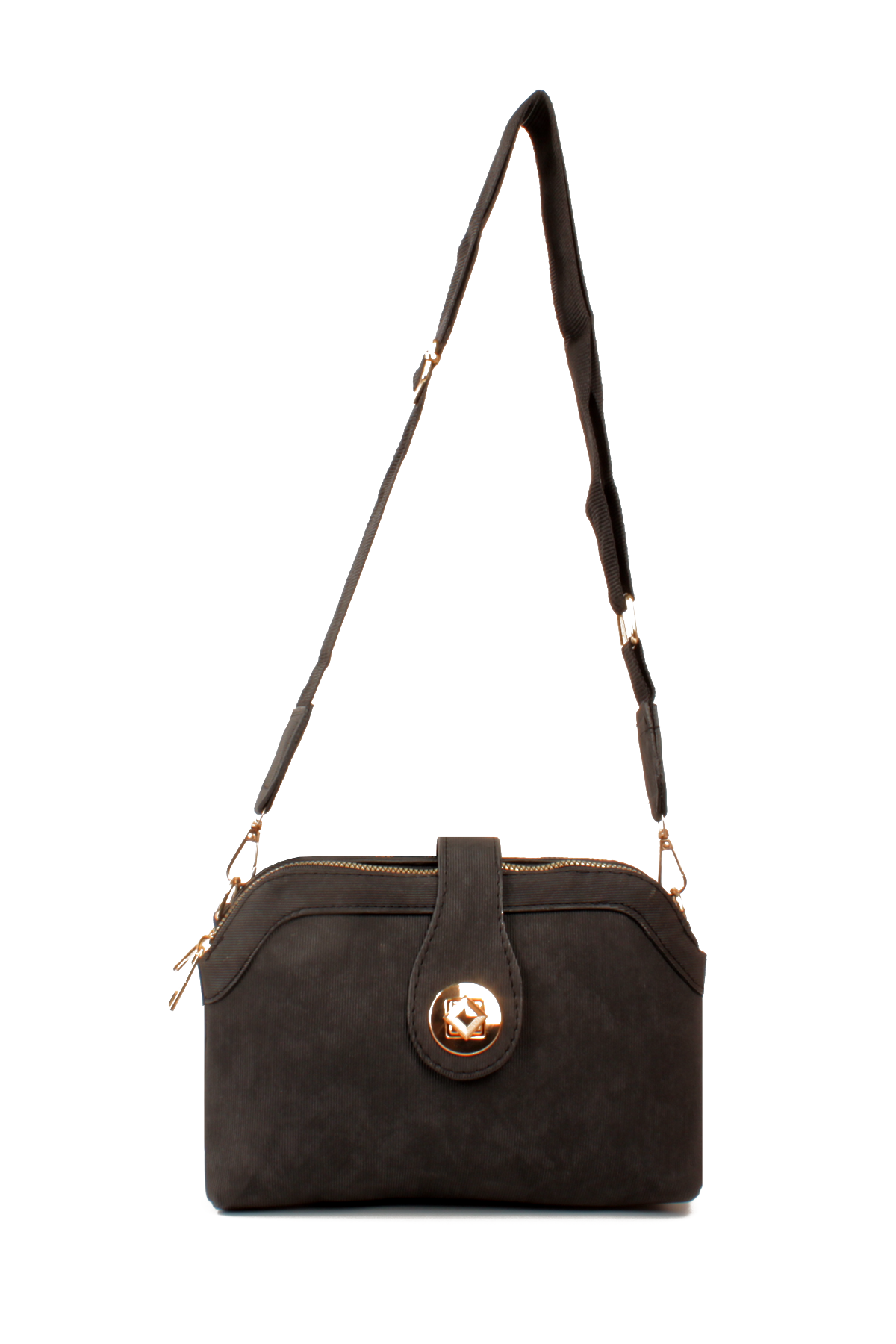 LWE1797-SyhMusabLuwwe Bag'sKadın Üç Bölmeli Fermuarlı ve Kilit Kapak Detaylı Nubuk Deri Omuz Çantası (1797)