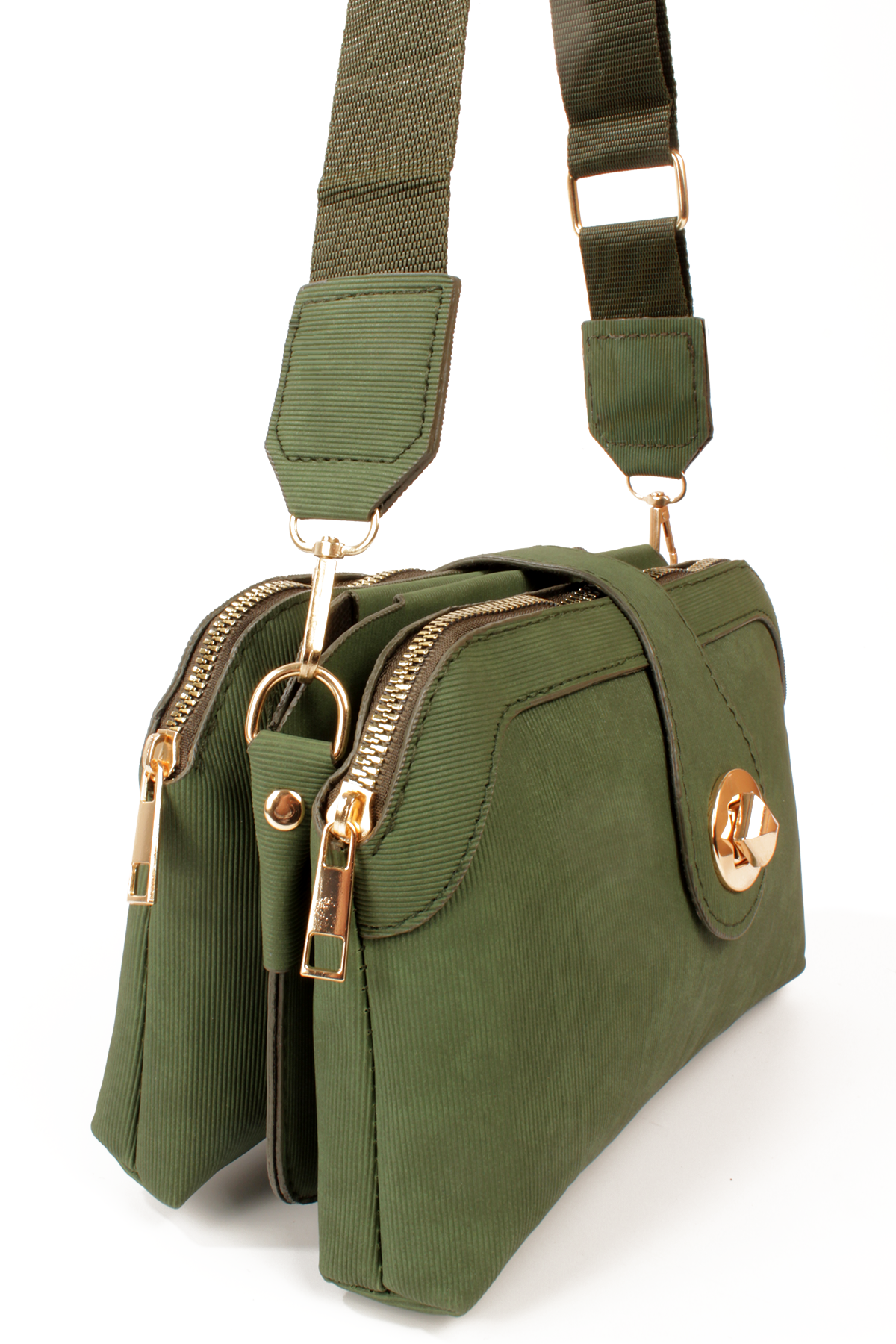 LWE1797-SyhMusabLuwwe Bag'sKadın Üç Bölmeli Fermuarlı ve Kilit Kapak Detaylı Nubuk Deri Omuz Çantası (1797)