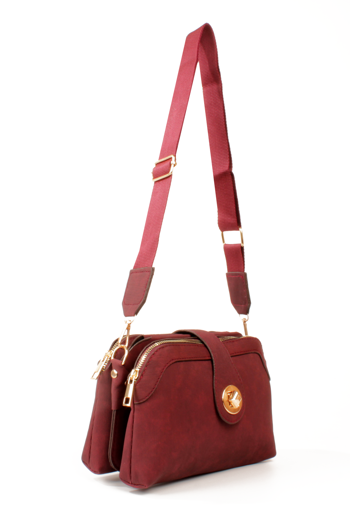 LWE1797-SyhMusabLuwwe Bag'sKadın Üç Bölmeli Fermuarlı ve Kilit Kapak Detaylı Nubuk Deri Omuz Çantası (1797)