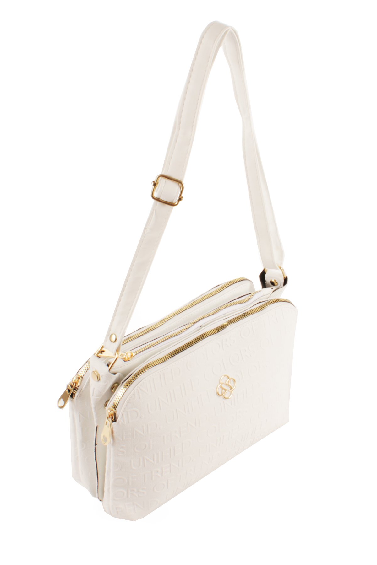 LWE1724-SyhTalhaLuwwe Bag'sKadın Üç Bölmeli Fermuarlı Yazı Detaylı Yoncalı Omuz Çantası (1724)