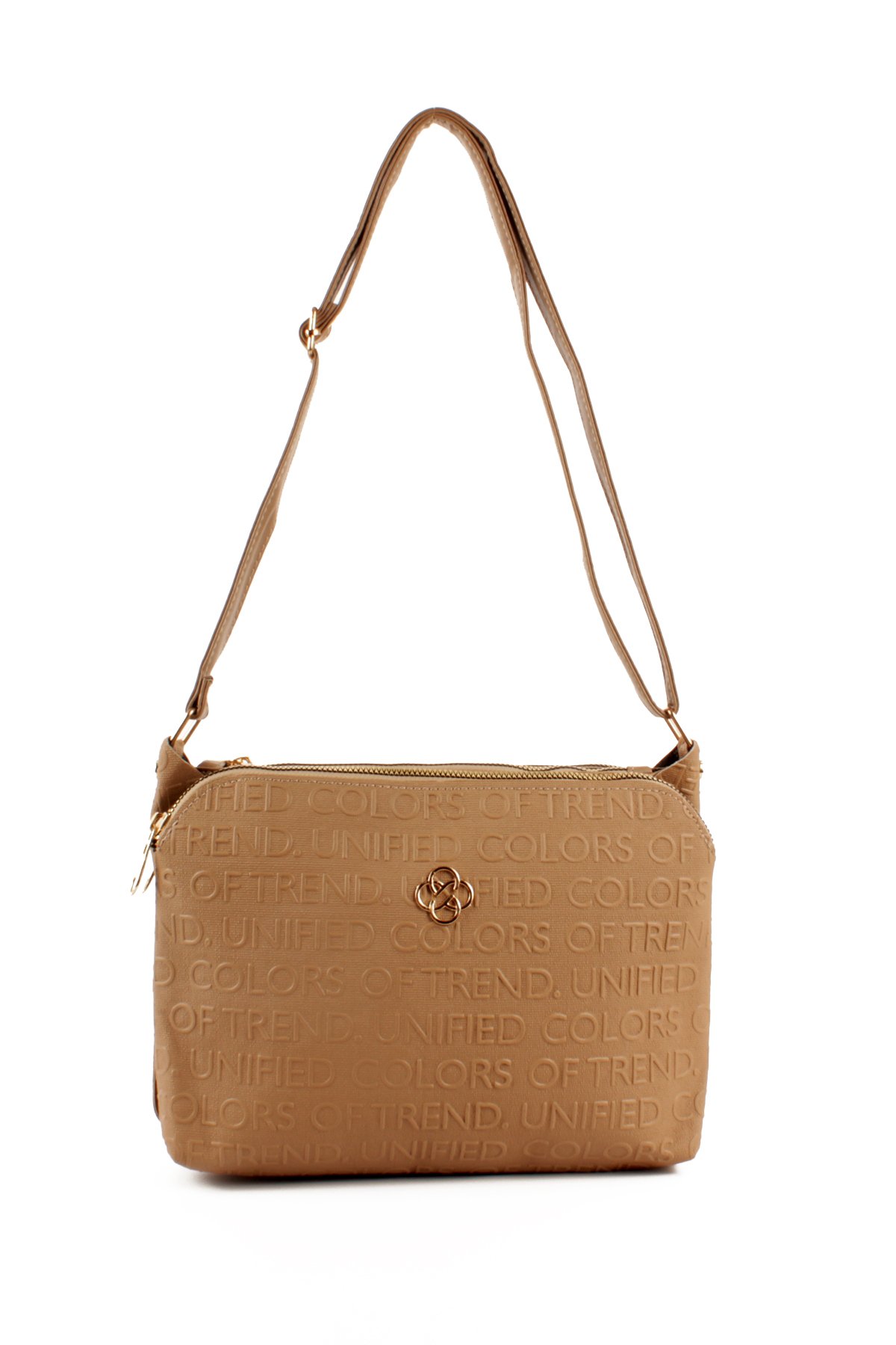 LWE1724-SyhTalhaLuwwe Bag'sKadın Üç Bölmeli Fermuarlı Yazı Detaylı Yoncalı Omuz Çantası (1724)