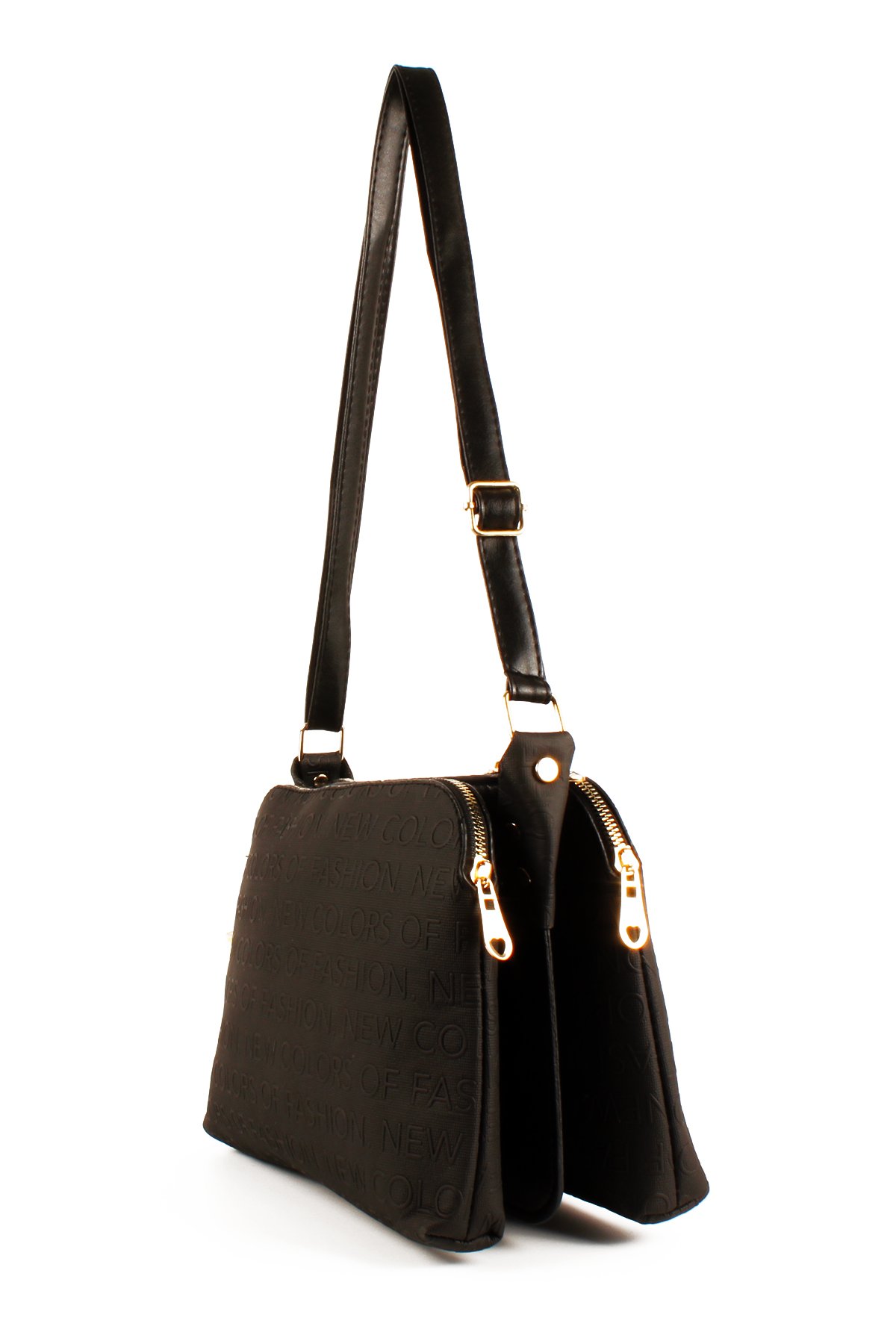 LWE1724-SyhTalhaLuwwe Bag'sKadın Üç Bölmeli Fermuarlı Yazı Detaylı Yoncalı Omuz Çantası (1724)