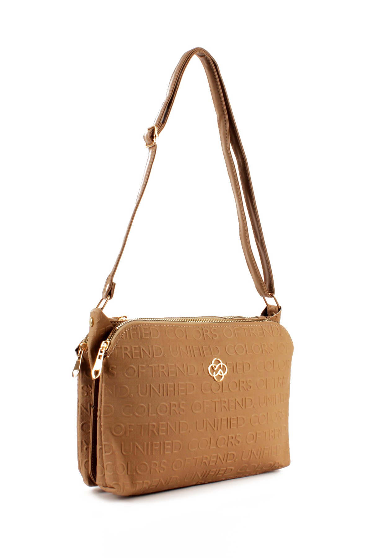 LWE1724-SyhTalhaLuwwe Bag'sKadın Üç Bölmeli Fermuarlı Yazı Detaylı Yoncalı Omuz Çantası (1724)