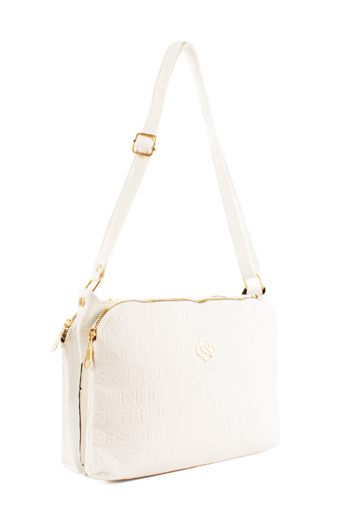 LWE1724-SyhTalhaLuwwe Bag'sKadın Üç Bölmeli Fermuarlı Yazı Detaylı Yoncalı Omuz Çantası (1724)