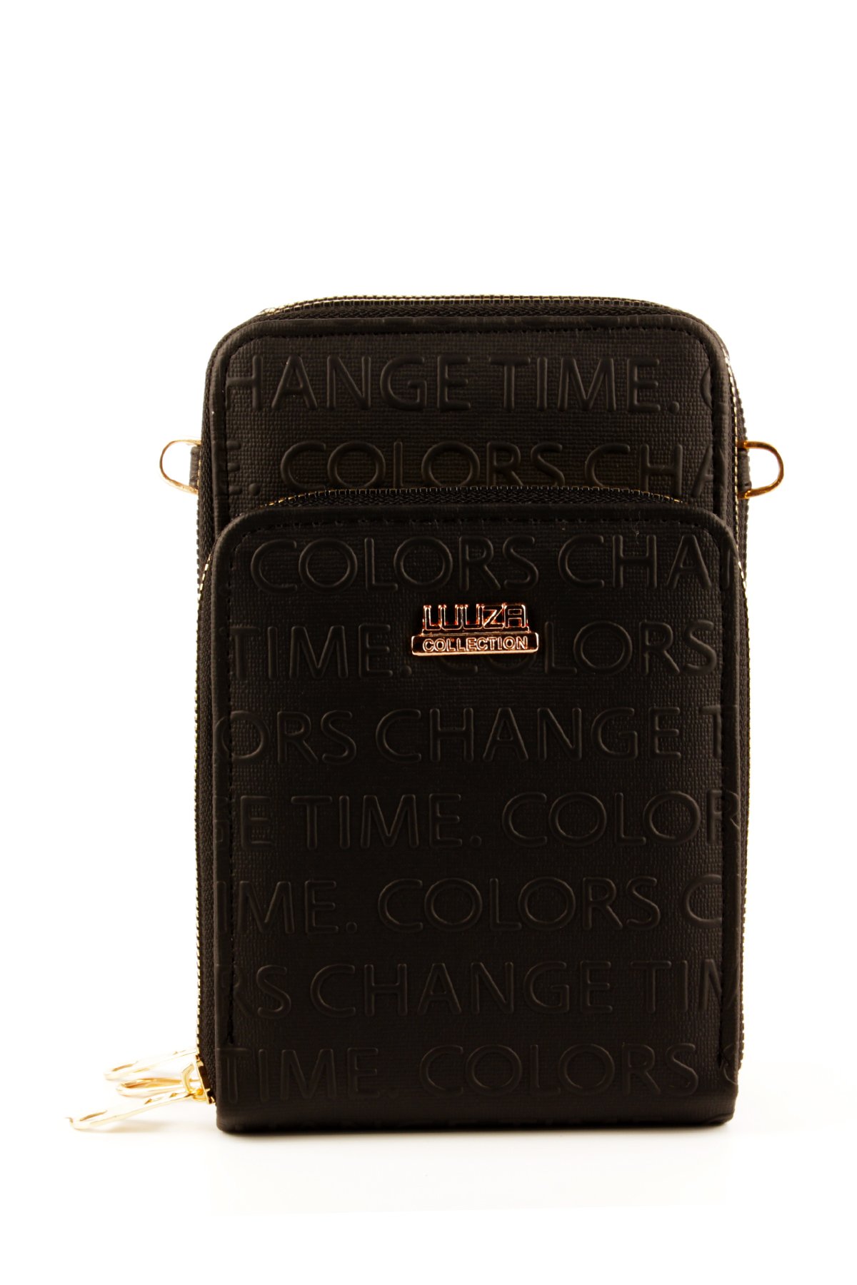 LWE1761-SyhVarLuwwe Bag'sKadın Üç Bölmeli Kartlıklı Telefon Bölmeli Cüzdan Tarz Yazı Detaylı Omuz Çantası (1761)