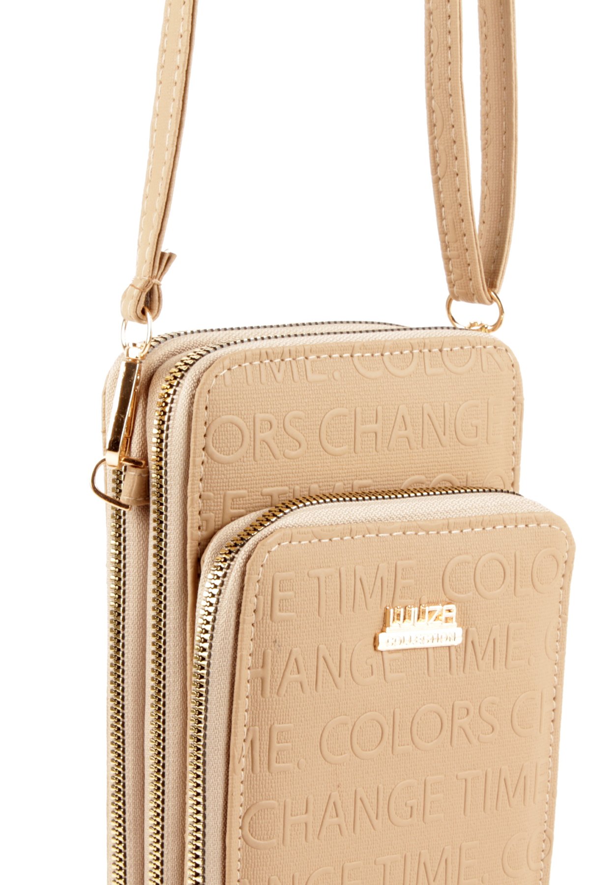 LWE1761-SyhVarLuwwe Bag'sKadın Üç Bölmeli Kartlıklı Telefon Bölmeli Cüzdan Tarz Yazı Detaylı Omuz Çantası (1761)