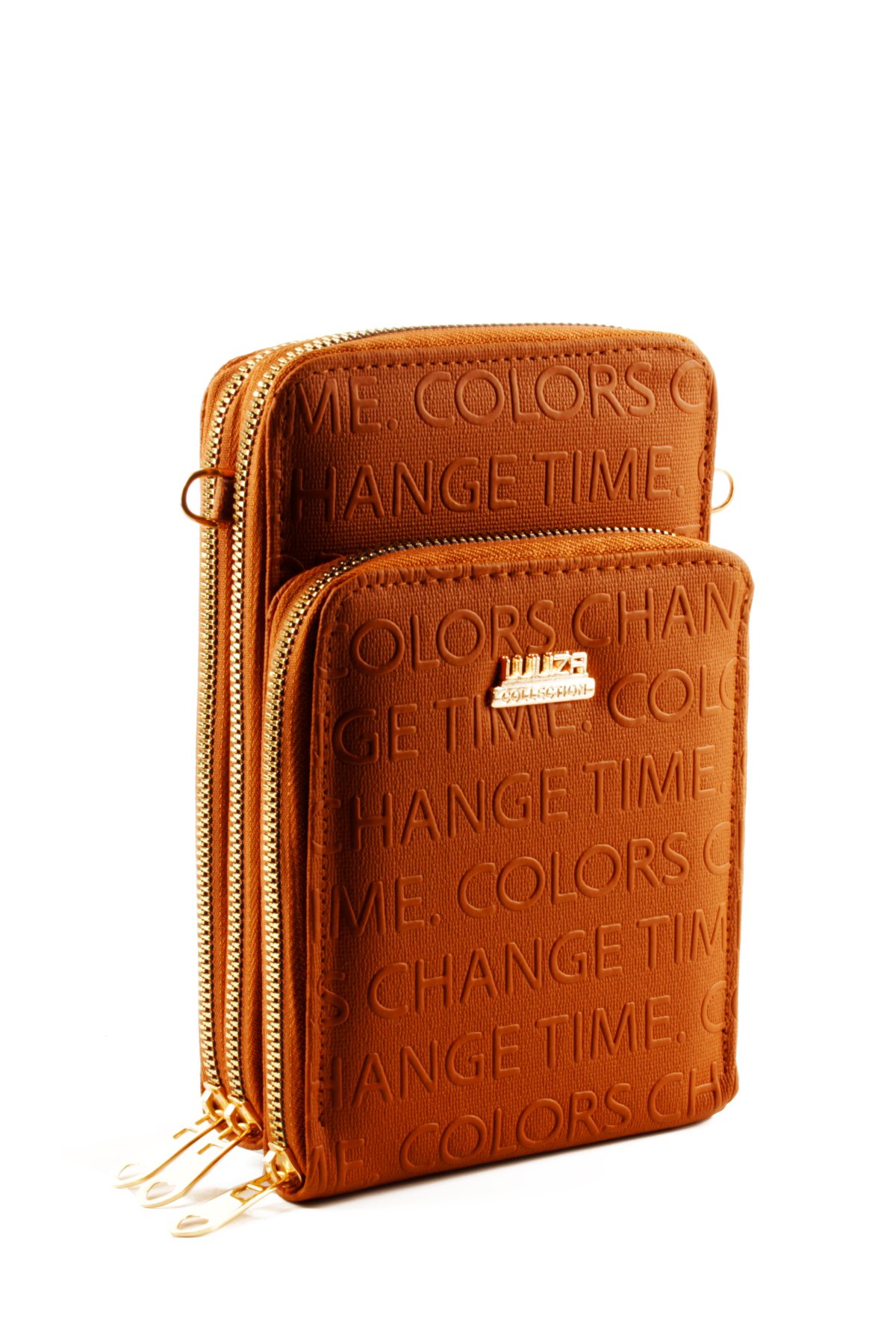 LWE1761-SyhVarLuwwe Bag'sKadın Üç Bölmeli Kartlıklı Telefon Bölmeli Cüzdan Tarz Yazı Detaylı Omuz Çantası (1761)