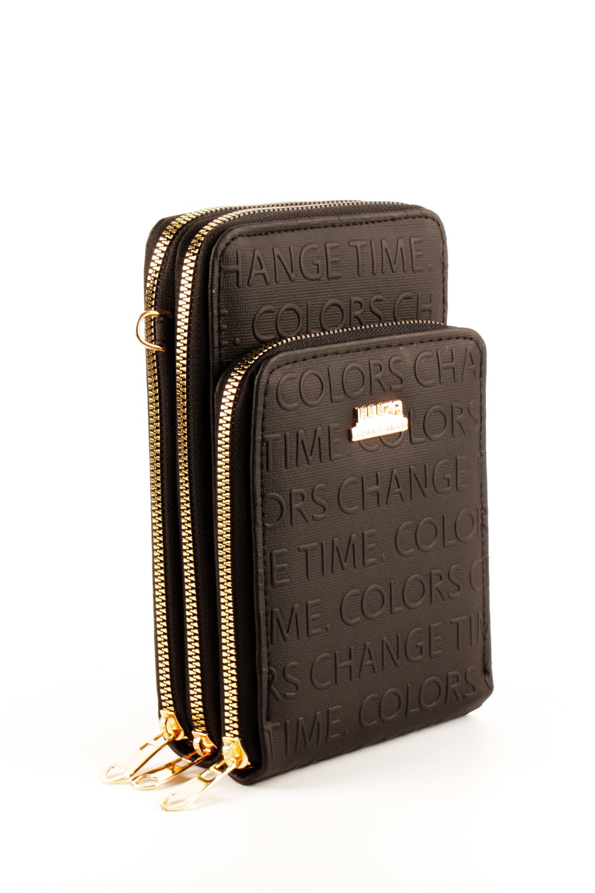 LWE1761-SyhVarLuwwe Bag'sKadın Üç Bölmeli Kartlıklı Telefon Bölmeli Cüzdan Tarz Yazı Detaylı Omuz Çantası (1761)