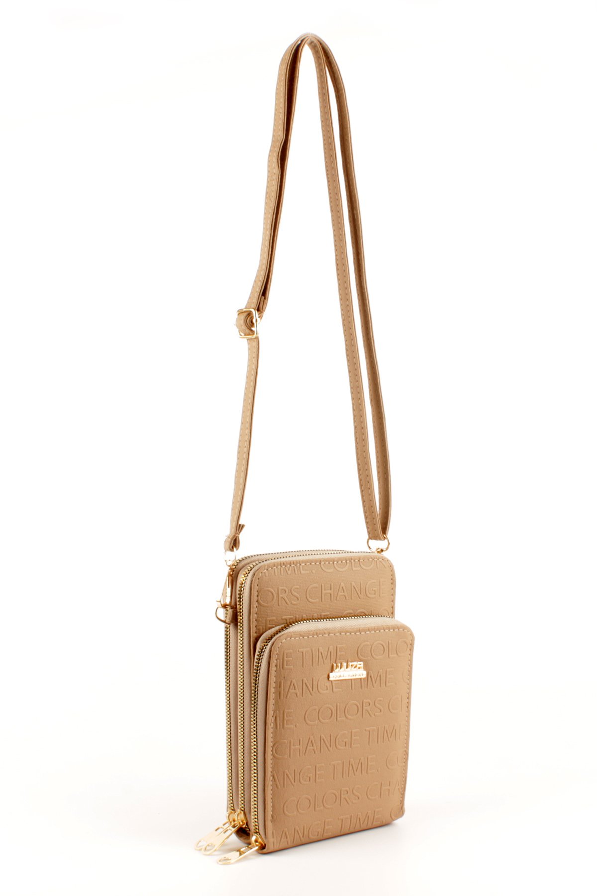 LWE1761-SyhVarLuwwe Bag'sKadın Üç Bölmeli Kartlıklı Telefon Bölmeli Cüzdan Tarz Yazı Detaylı Omuz Çantası (1761)