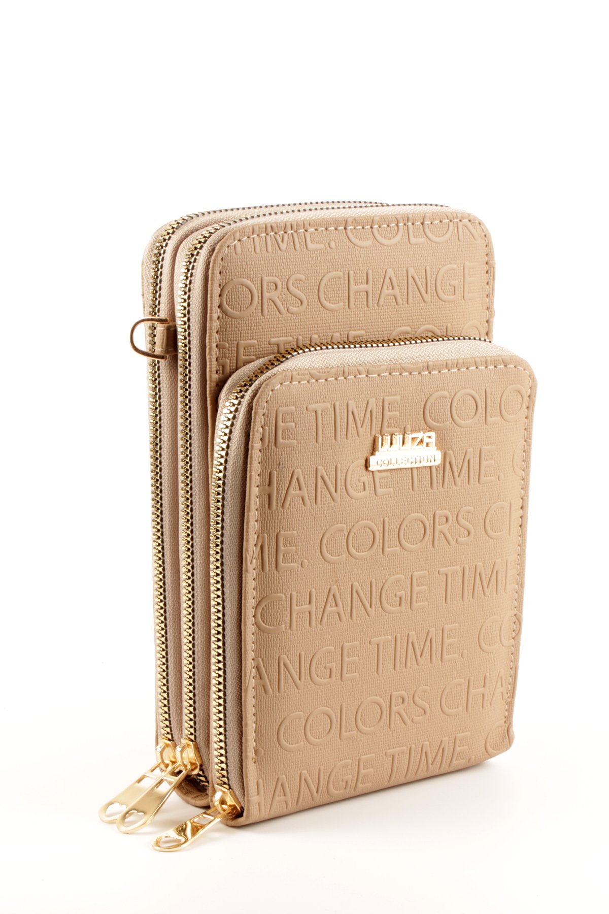 LWE1761-SyhVarLuwwe Bag'sKadın Üç Bölmeli Kartlıklı Telefon Bölmeli Cüzdan Tarz Yazı Detaylı Omuz Çantası (1761)