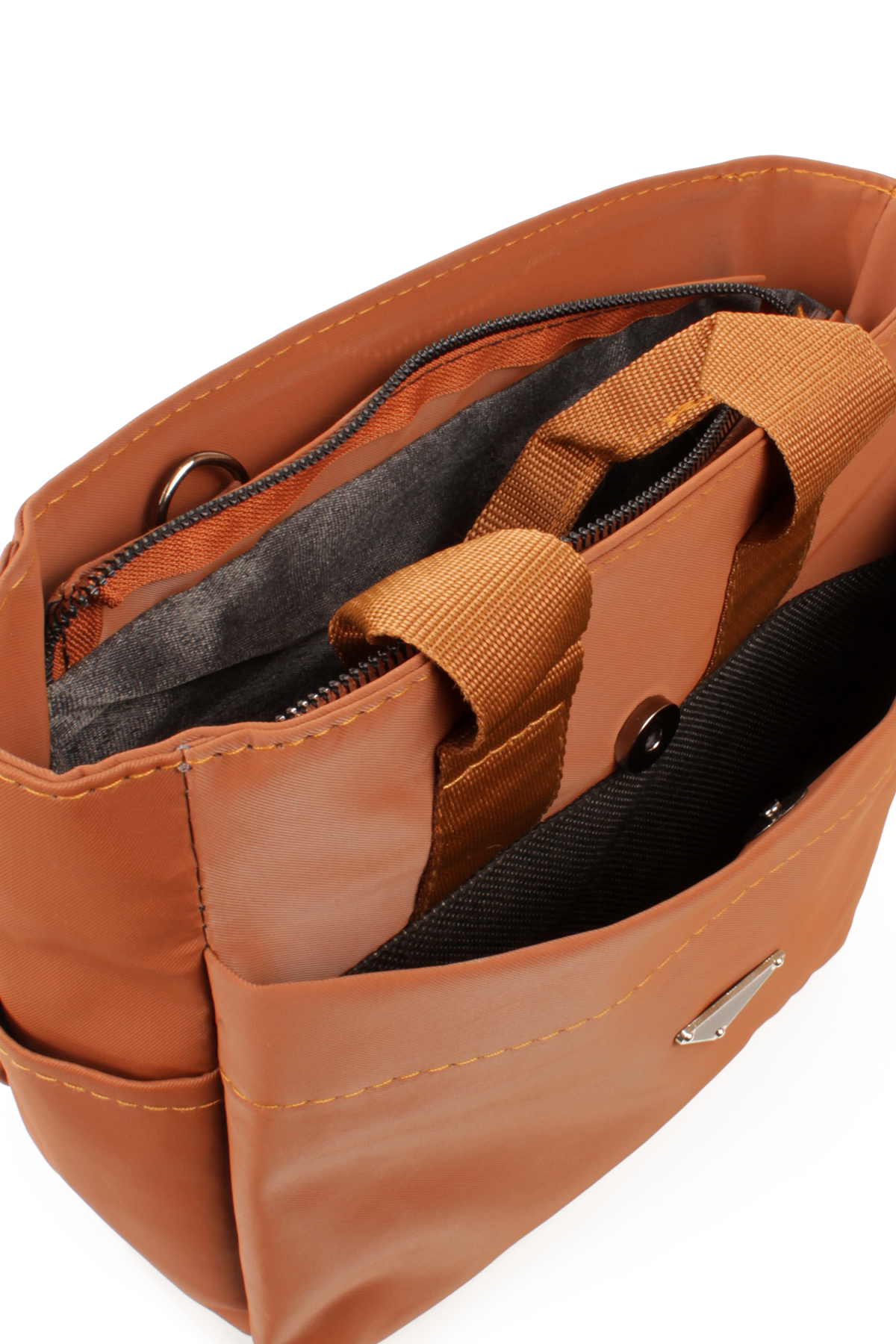 LWE1798-SyhMusabLuwwe Bag'sKadın Üç Bölmeli Logo Detaylı Sık Dokuma Saten Doku El Sapı ve Omuz Askılı El ve Omuz Çantası (1798)