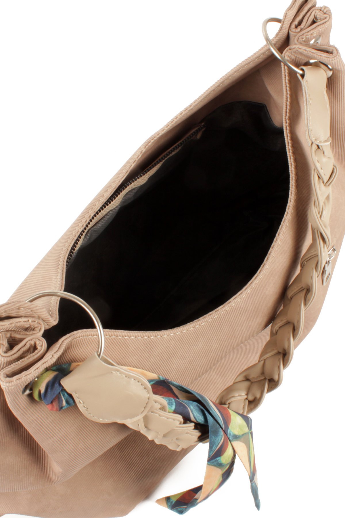 LWE1775-SyhTalhaLuwwe Bag'sKadın Vegan Nubuk Deri Salaş Tarz Örgü Askılı Fularlı Dış Cepli Fermuar Kapamalı Tote Çanta (1775)