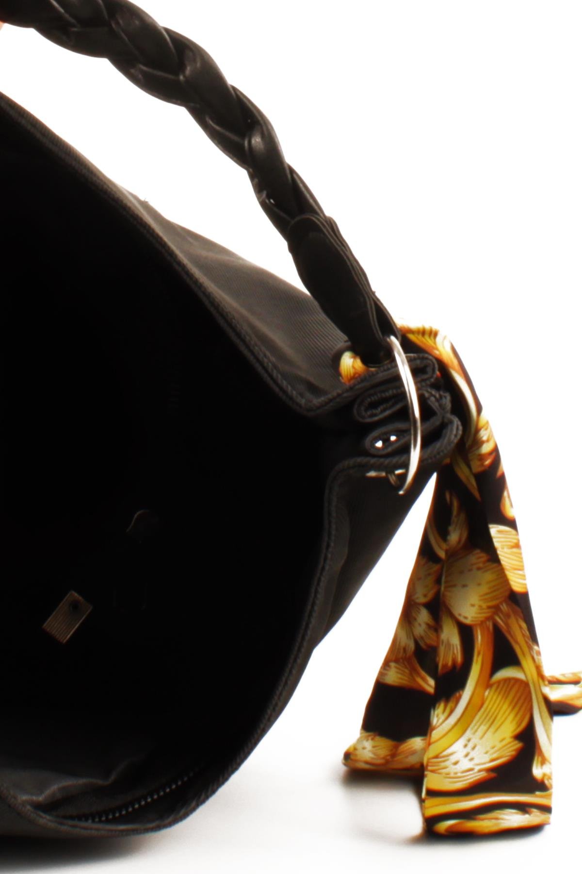 LWE1775-SyhTalhaLuwwe Bag'sKadın Vegan Nubuk Deri Salaş Tarz Örgü Askılı Fularlı Dış Cepli Fermuar Kapamalı Tote Çanta (1775)