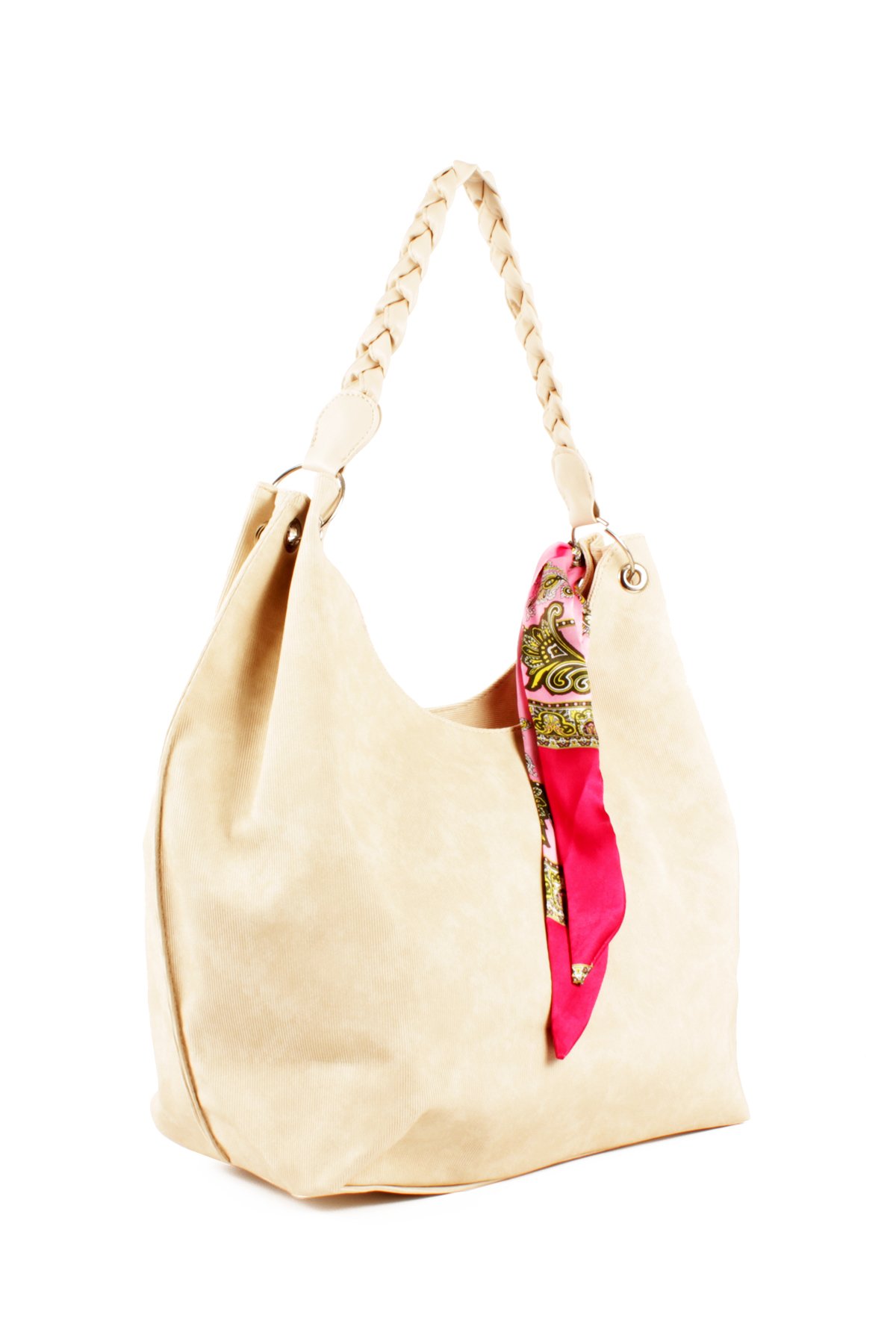 LWE1775-SyhTalhaLuwwe Bag'sKadın Vegan Nubuk Deri Salaş Tarz Örgü Askılı Fularlı Dış Cepli Fermuar Kapamalı Tote Çanta (1775)