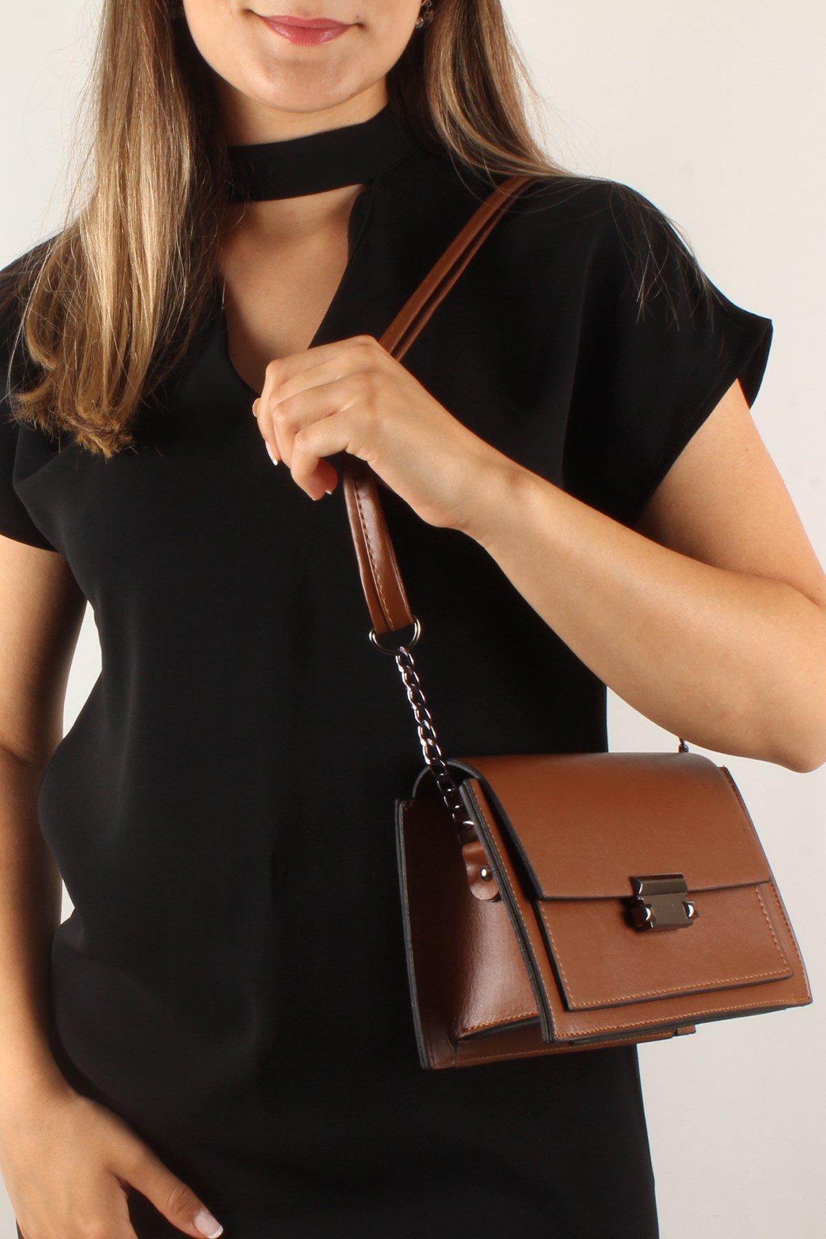 LWE20375-SLuwweLuwwe Bag'sKadın Yarı Zincir Askılı Midi Omuz Çantası (20375)