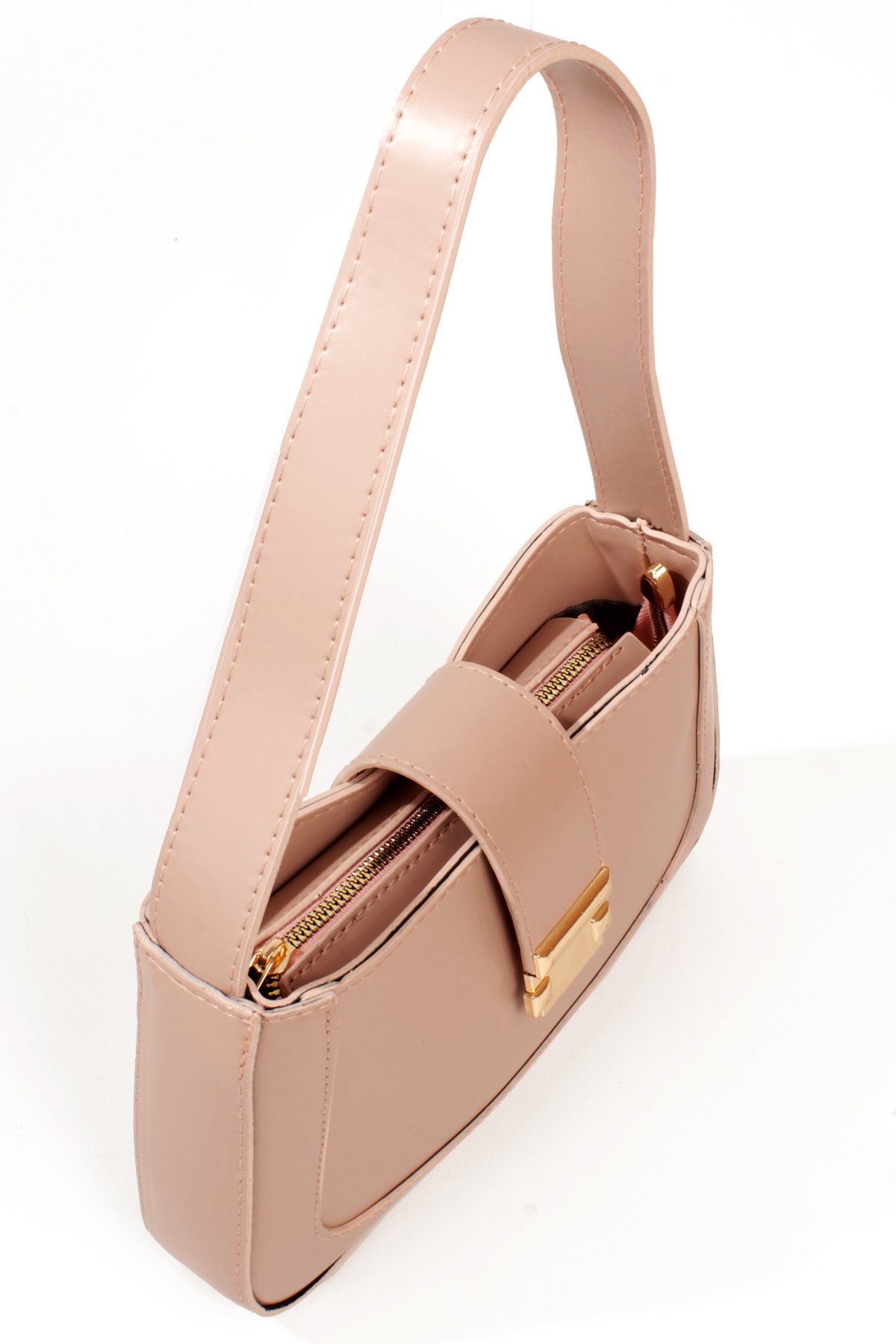 LWE1811-SyhTalhaLuwwe Bag'sKadın Yumuşak Doku Kemer Kapak Detayı Fermuarlı Kapama Kararmaz Aksesuarlı Baget Omuz Çantası (1811)