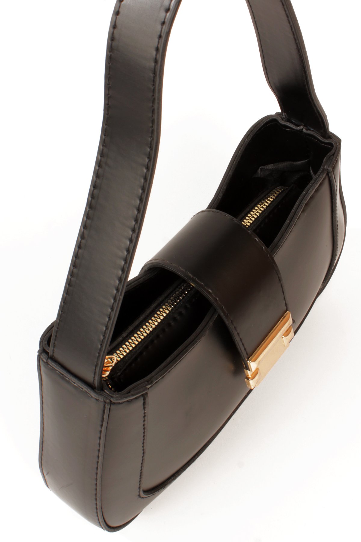 LWE1811-SyhTalhaLuwwe Bag'sKadın Yumuşak Doku Kemer Kapak Detayı Fermuarlı Kapama Kararmaz Aksesuarlı Baget Omuz Çantası (1811)