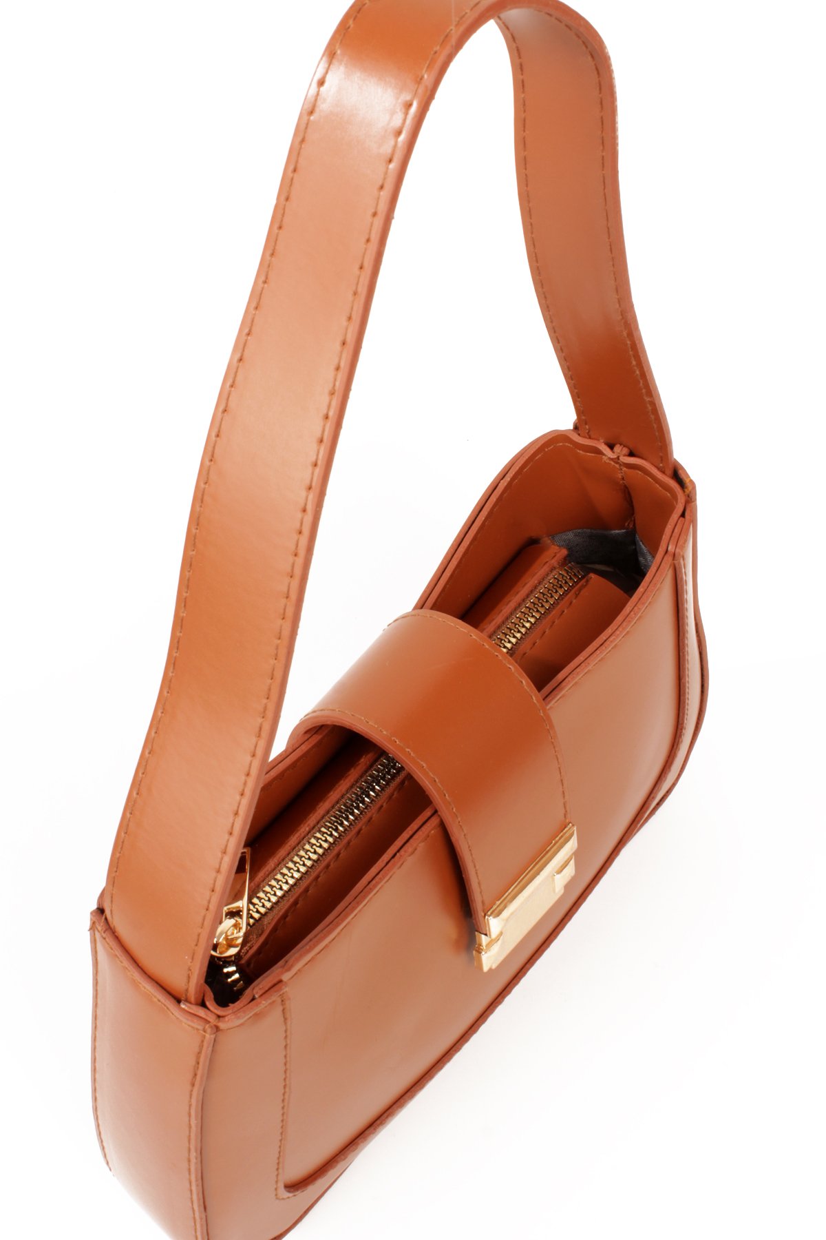 LWE1811-SyhTalhaLuwwe Bag'sKadın Yumuşak Doku Kemer Kapak Detayı Fermuarlı Kapama Kararmaz Aksesuarlı Baget Omuz Çantası (1811)