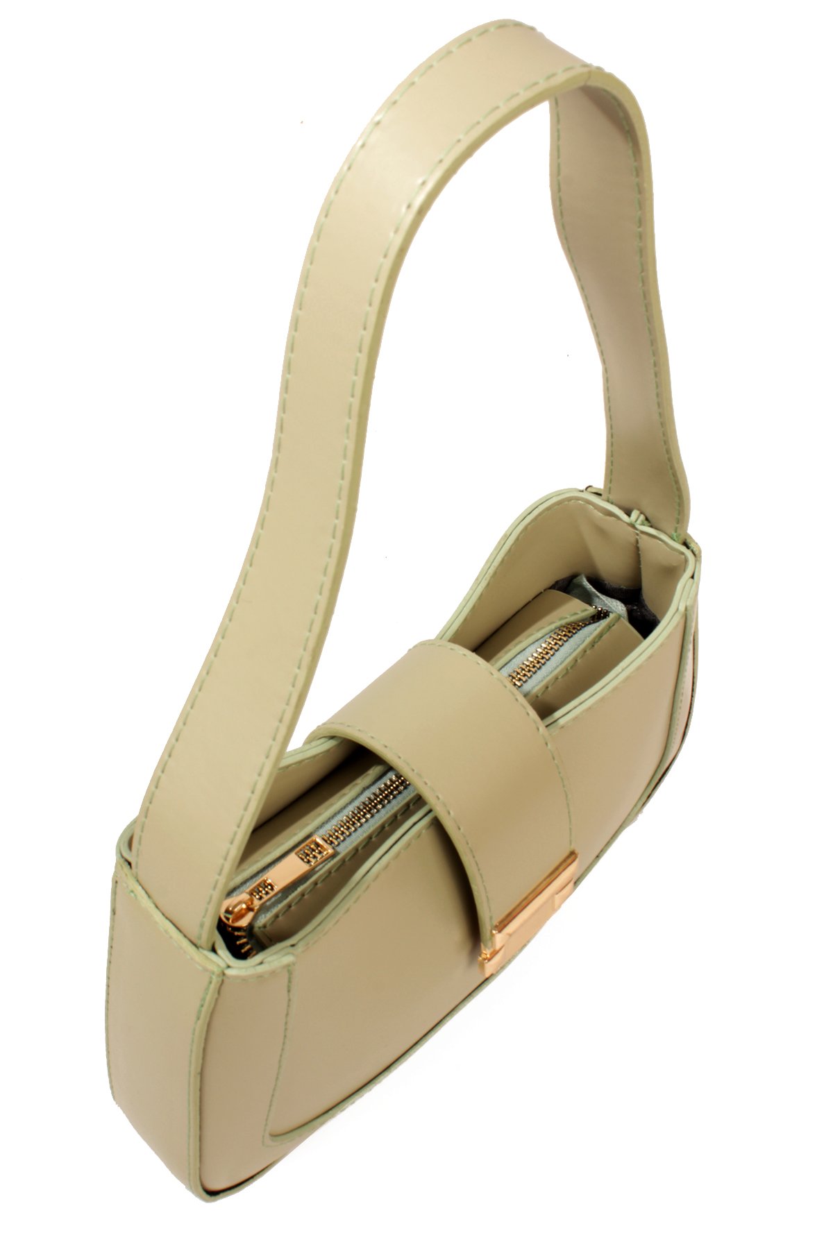 LWE1811-SyhTalhaLuwwe Bag'sKadın Yumuşak Doku Kemer Kapak Detayı Fermuarlı Kapama Kararmaz Aksesuarlı Baget Omuz Çantası (1811)