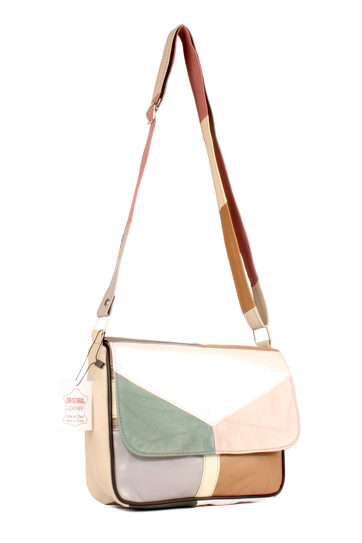 LWE1406-SLuwweLuwwe Bag'sKadın Yumuşak Hakiki Deri Parçalı ve Renkli Omuz Çantası (1406)