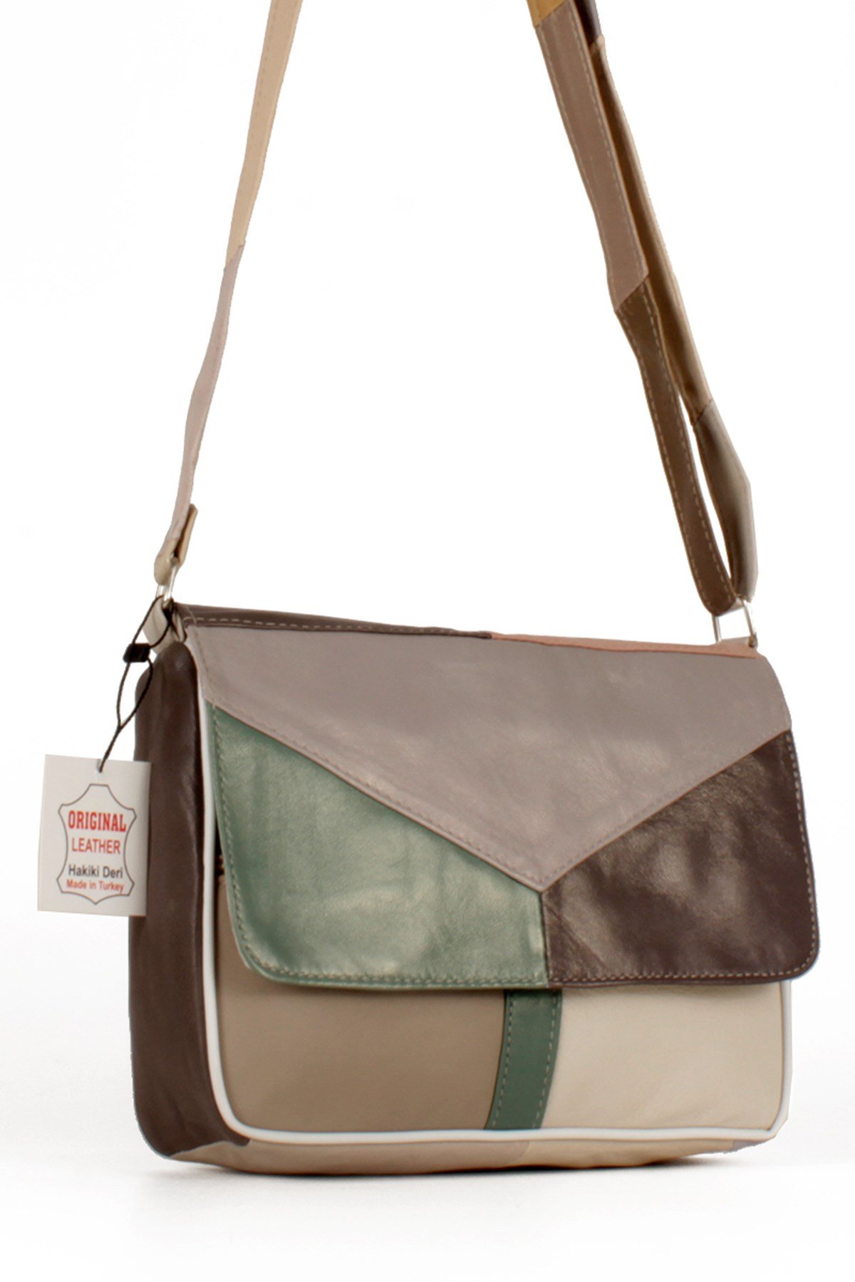 LWE1406-SLuwweLuwwe Bag'sKadın Yumuşak Hakiki Deri Parçalı ve Renkli Omuz Çantası (1406)