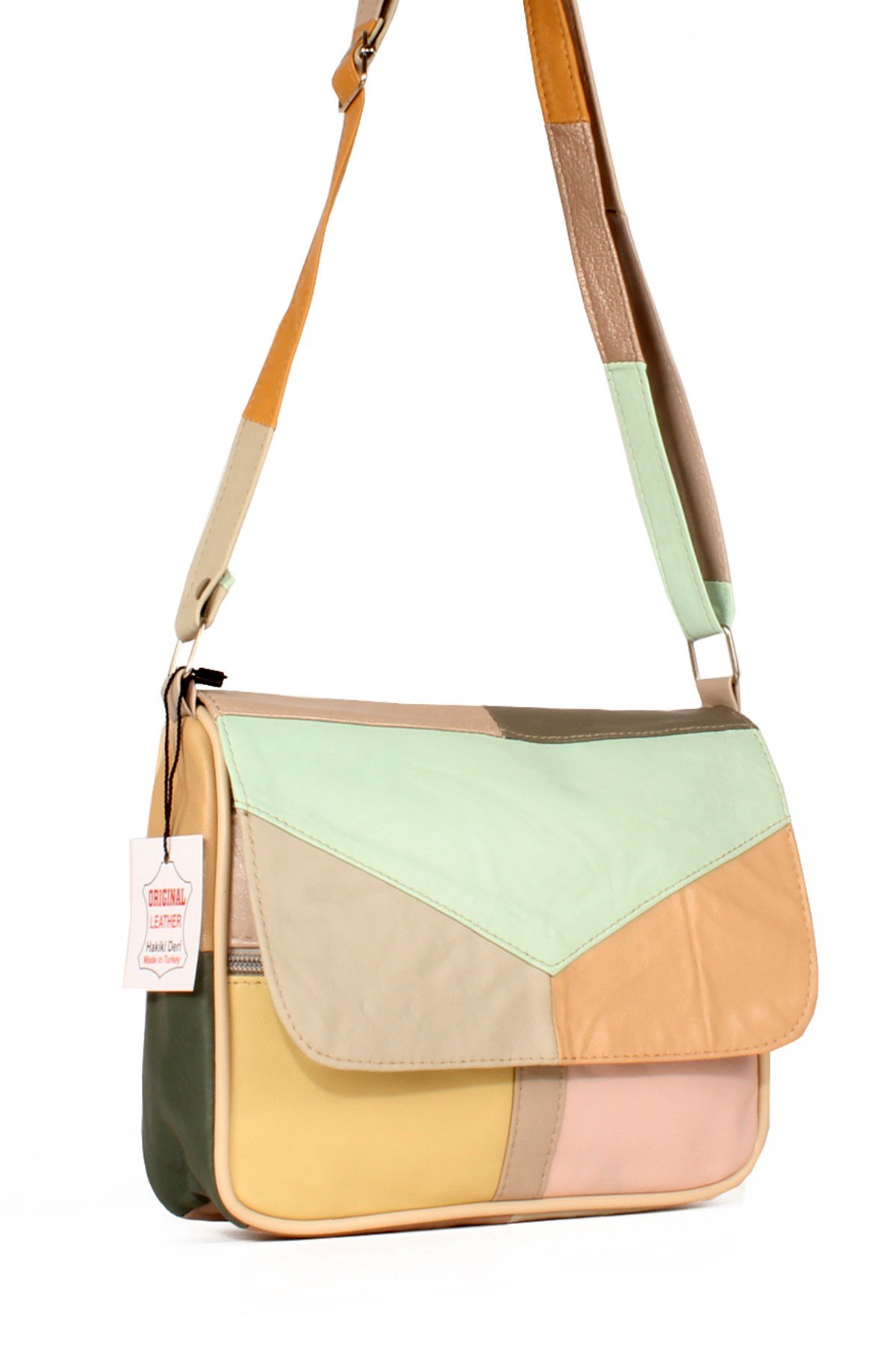 LWE1406-SLuwweLuwwe Bag'sKadın Yumuşak Hakiki Deri Parçalı ve Renkli Omuz Çantası (1406)