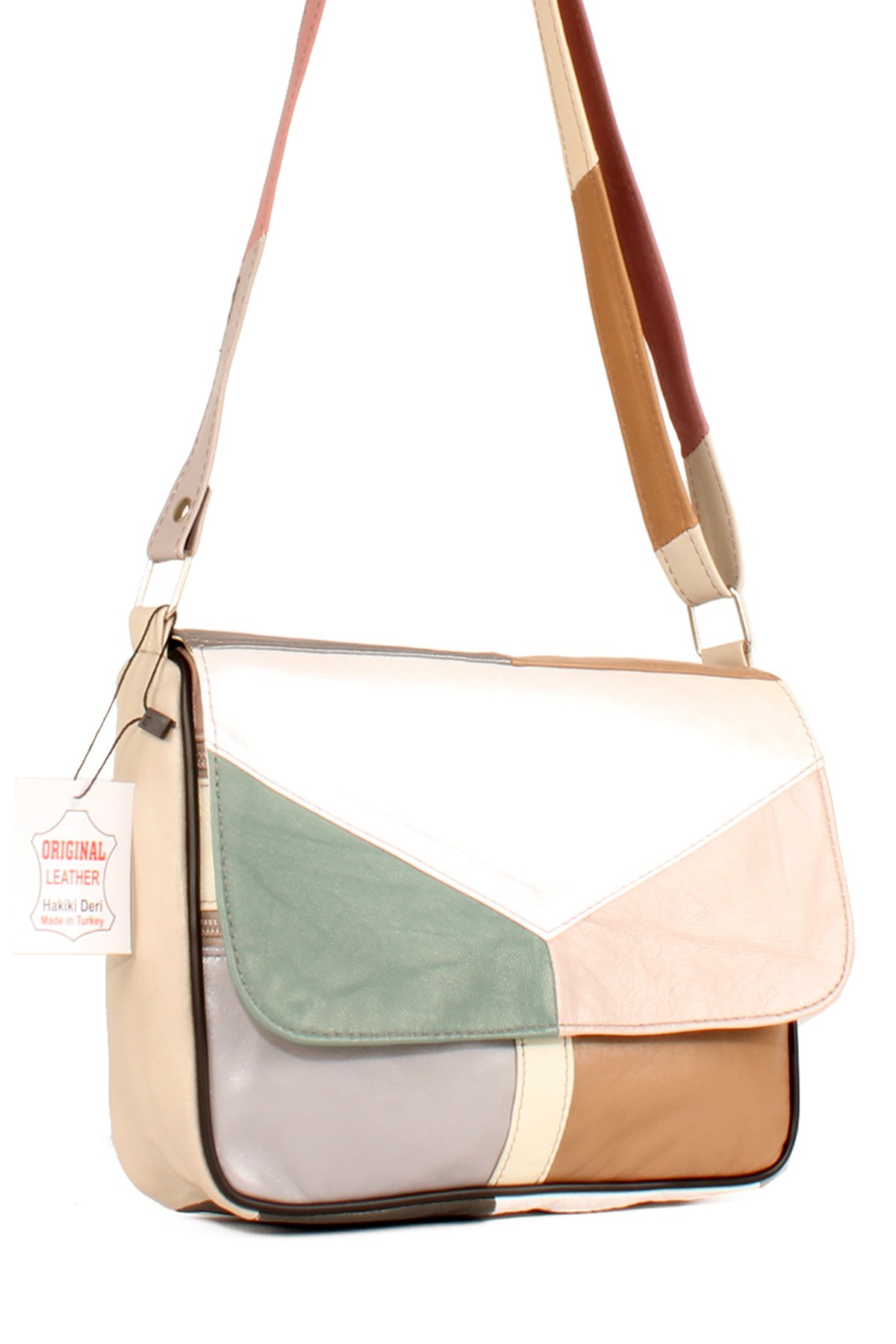 LWE1406-SLuwweLuwwe Bag'sKadın Yumuşak Hakiki Deri Parçalı ve Renkli Omuz Çantası (1406)